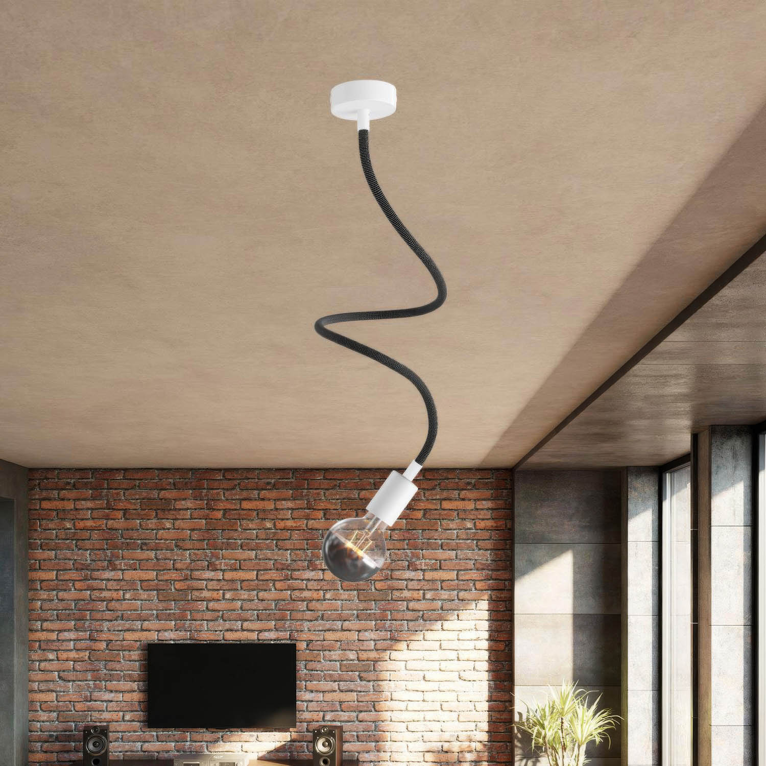 Kit Creative Flex tubo flessibile di estensione rivestito in tessuto RZ30 Nero Ferro con terminali metallici Bianco opaco 90 cm