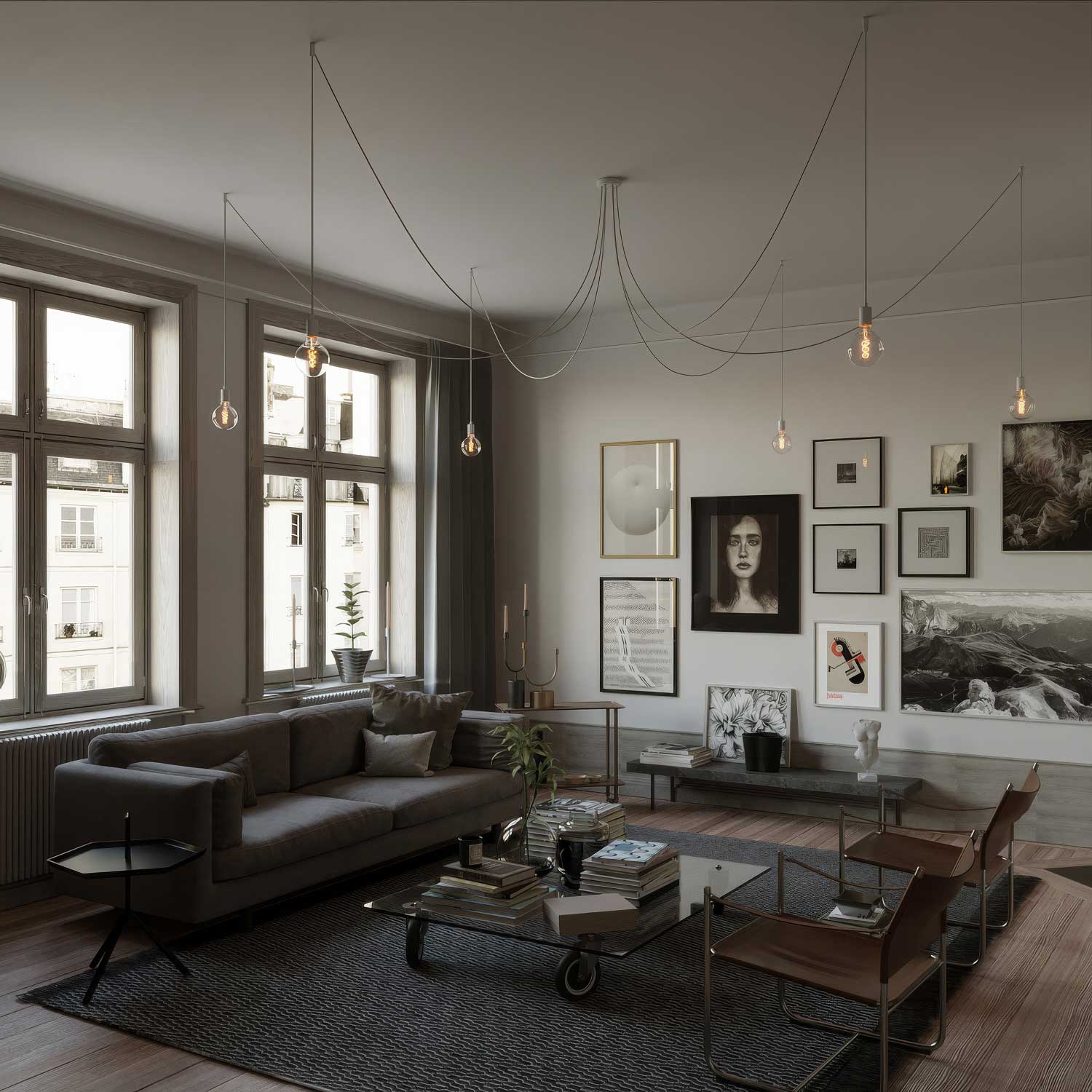 Spider - Lampada a sospensione multipla a 6 cadute con finiture in metallo - Bianco