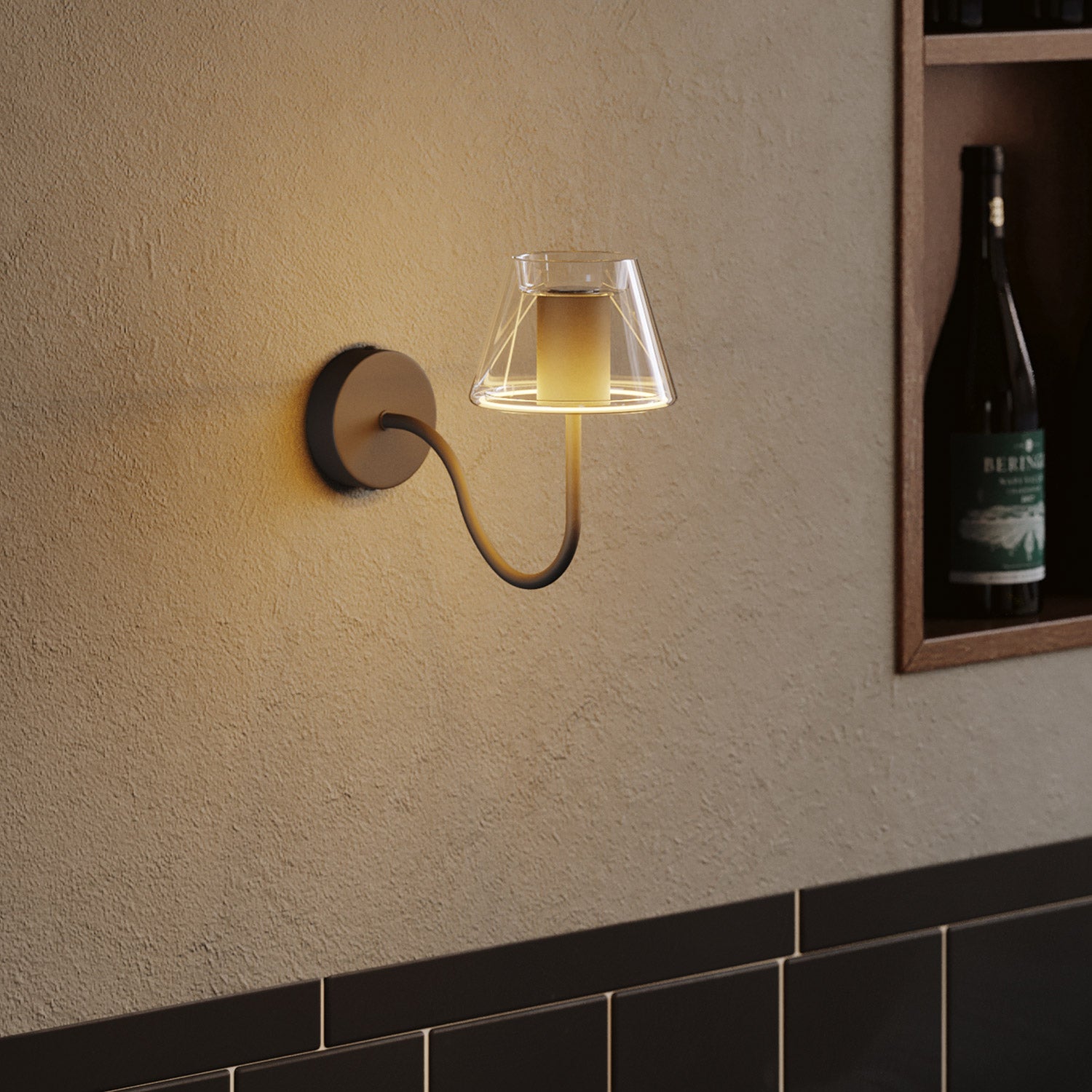 Tub de extensie curbat în S pentru lampă, 16,5 cm, din metal - Negru