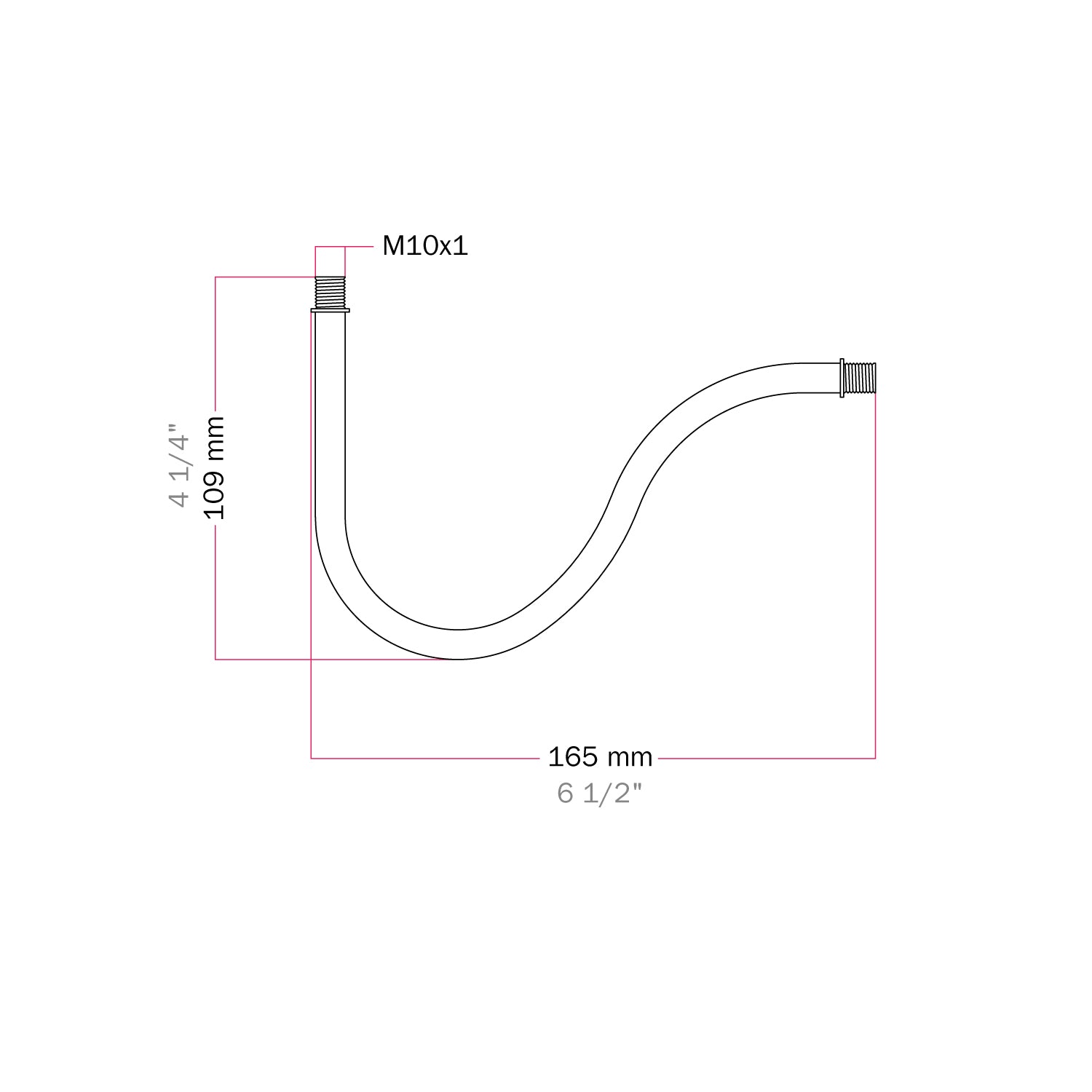 Tub de extensie curbat în S pentru lampă, 16,5 cm din metal - Bronz satinat