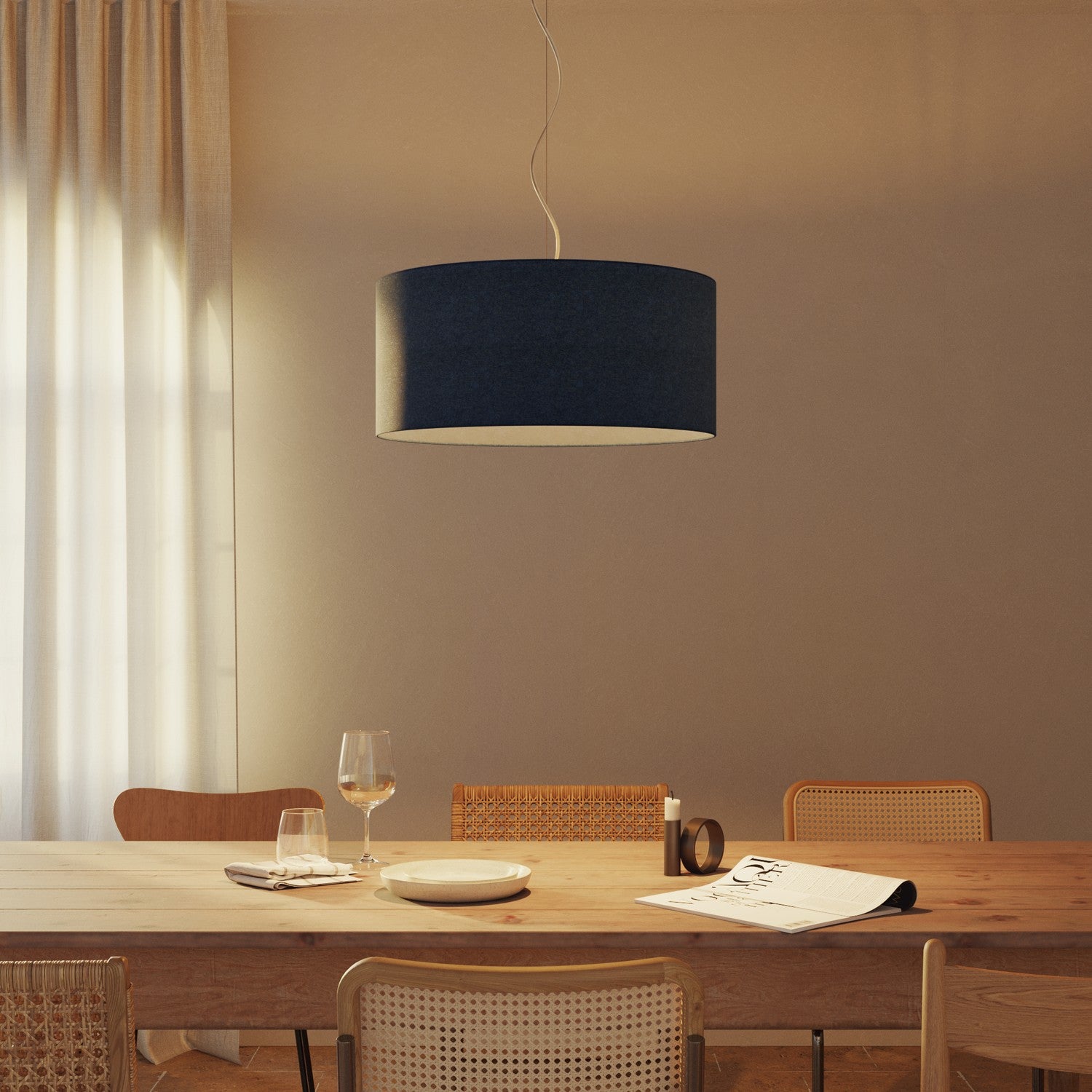 Paralume Cilindro XXL in tessuto con attacco E27 - Made in Italy - Lana Blu