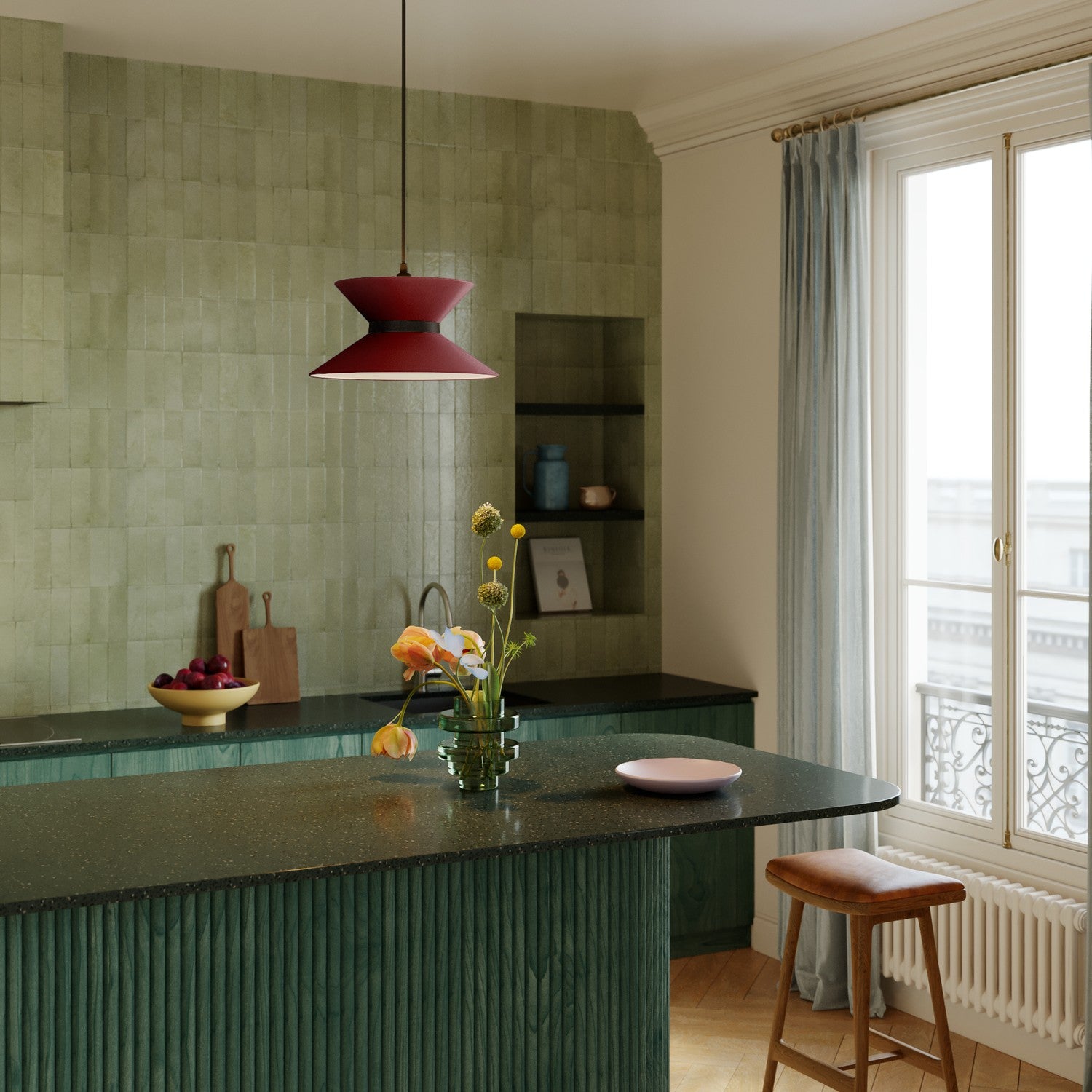 Paralume in tessuto Clessidra per lampada a sospensione - Arenal Bordeaux Teletta antracite