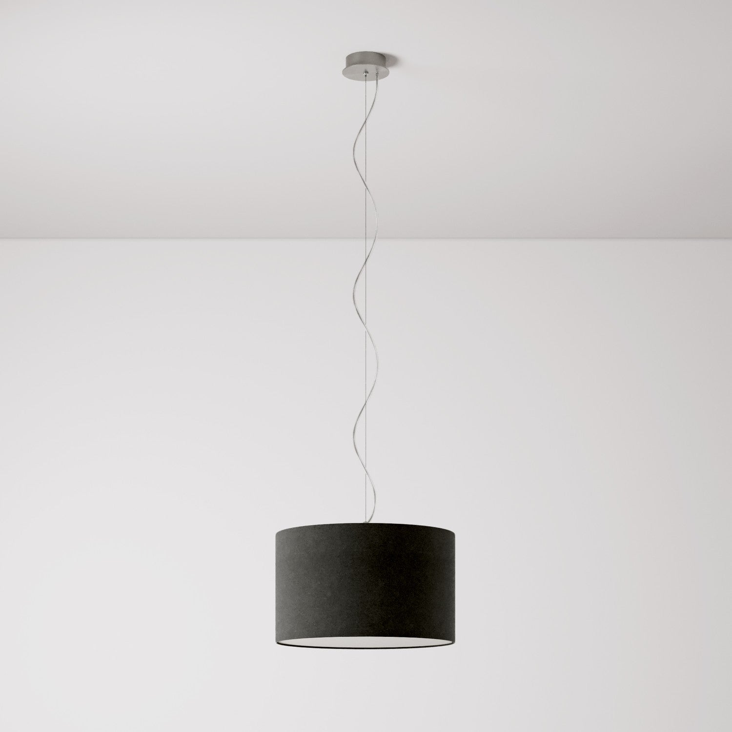 Lampada a sospensione con paralume in tessuto Cilindro Small - Made in Italy - Lana Grigio Scuro Si