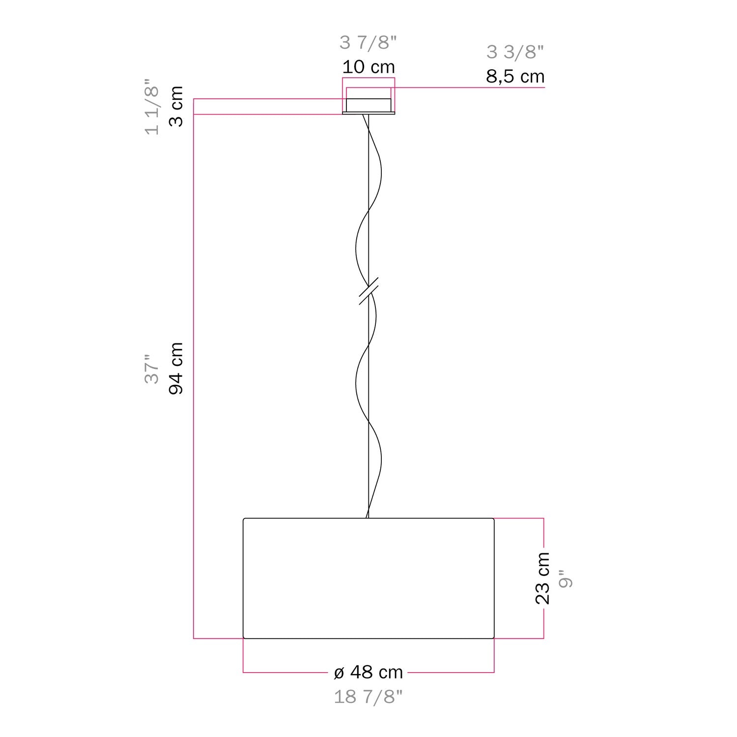 Lampada a sospensione con paralume in tessuto Cilindro Medium - Made in Italy - Arenal Cenere No