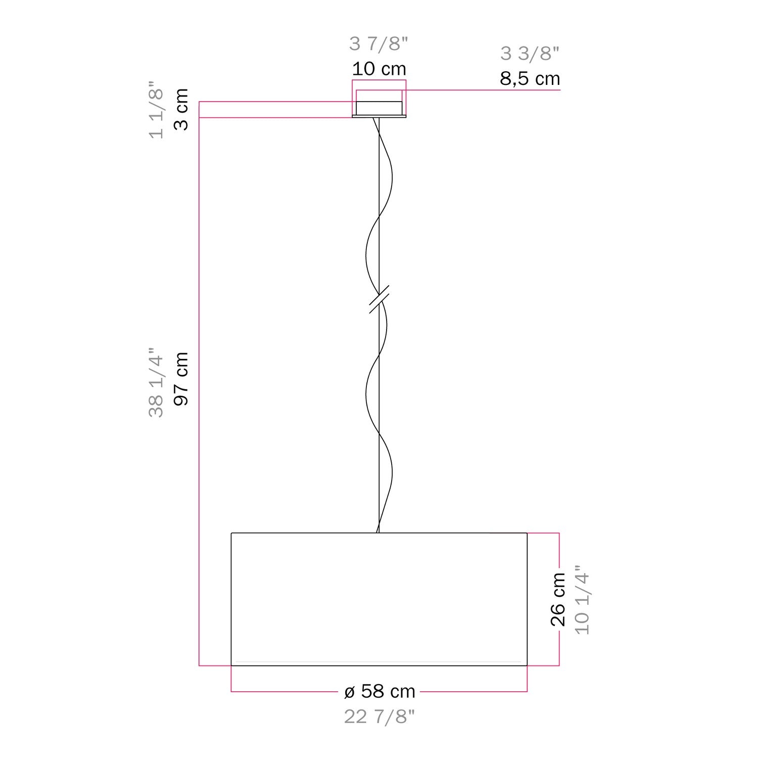 Lampada a sospensione con paralume in tessuto Cilindro Large - Made in Italy - Lana Senape Si