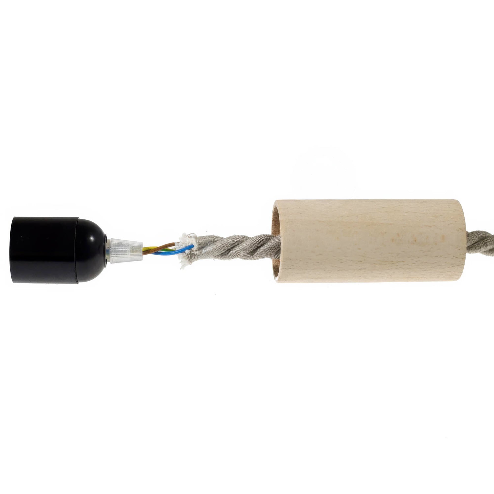 Kit portalampada E27 in legno per cordone XL - Neutro