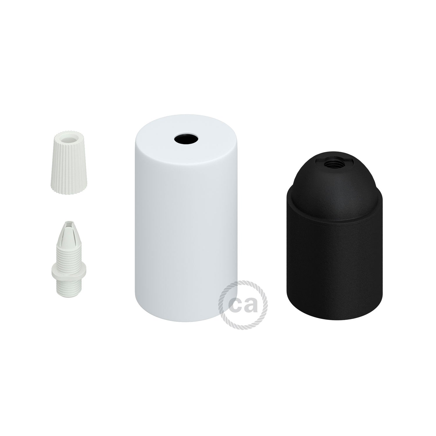 Kit dulie E27 cilindrică din metal - Alb mat