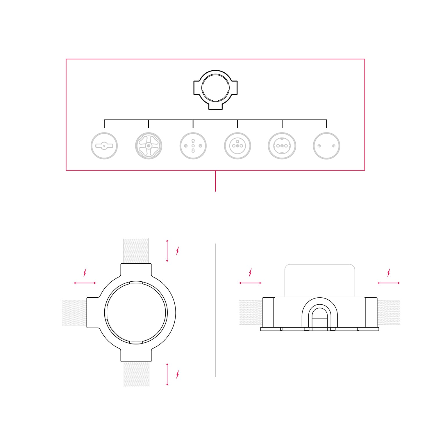 Base in porcellana nera per presa elettrica e interruttore/deviatore compatibile con Creative-Tubes - da 1 a 4 uscite 3