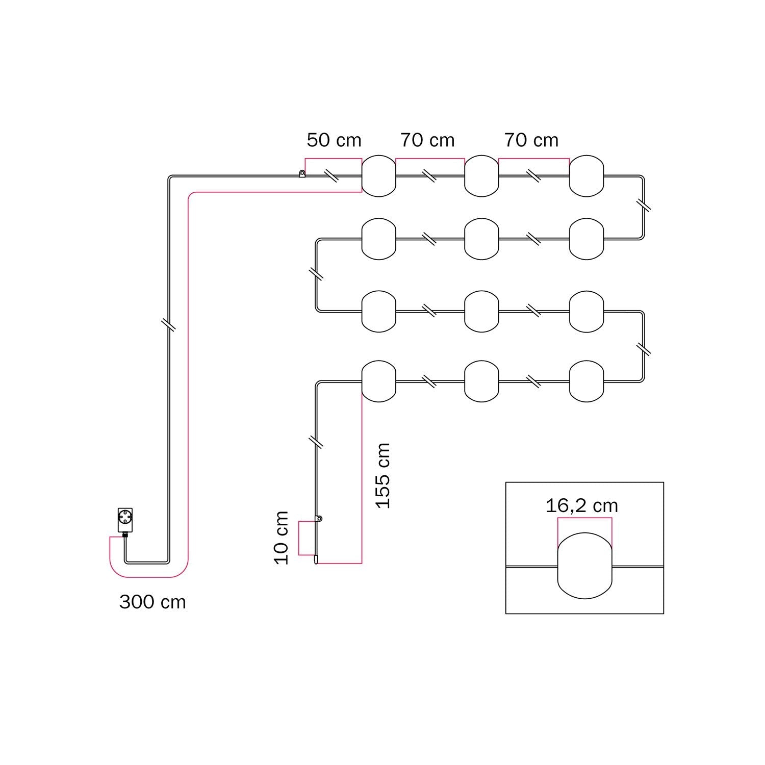 Catena luminosa 12 punti luce da esterno IP67 Bianco Sabbia - Marina12 Cherry
