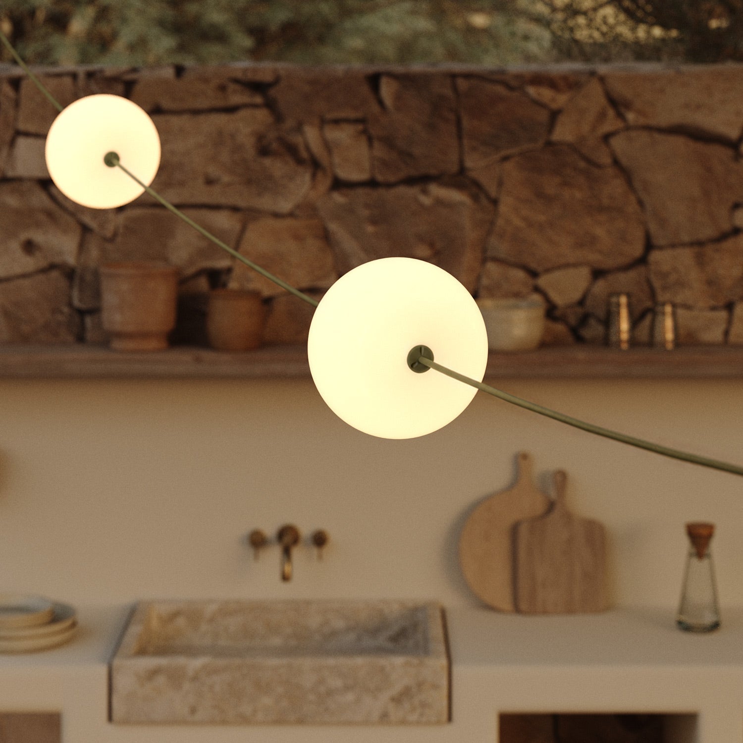 Catena luminosa 3 punti luce da esterno IP67 Verde Oliva - Marina3 Cherry 140 cm