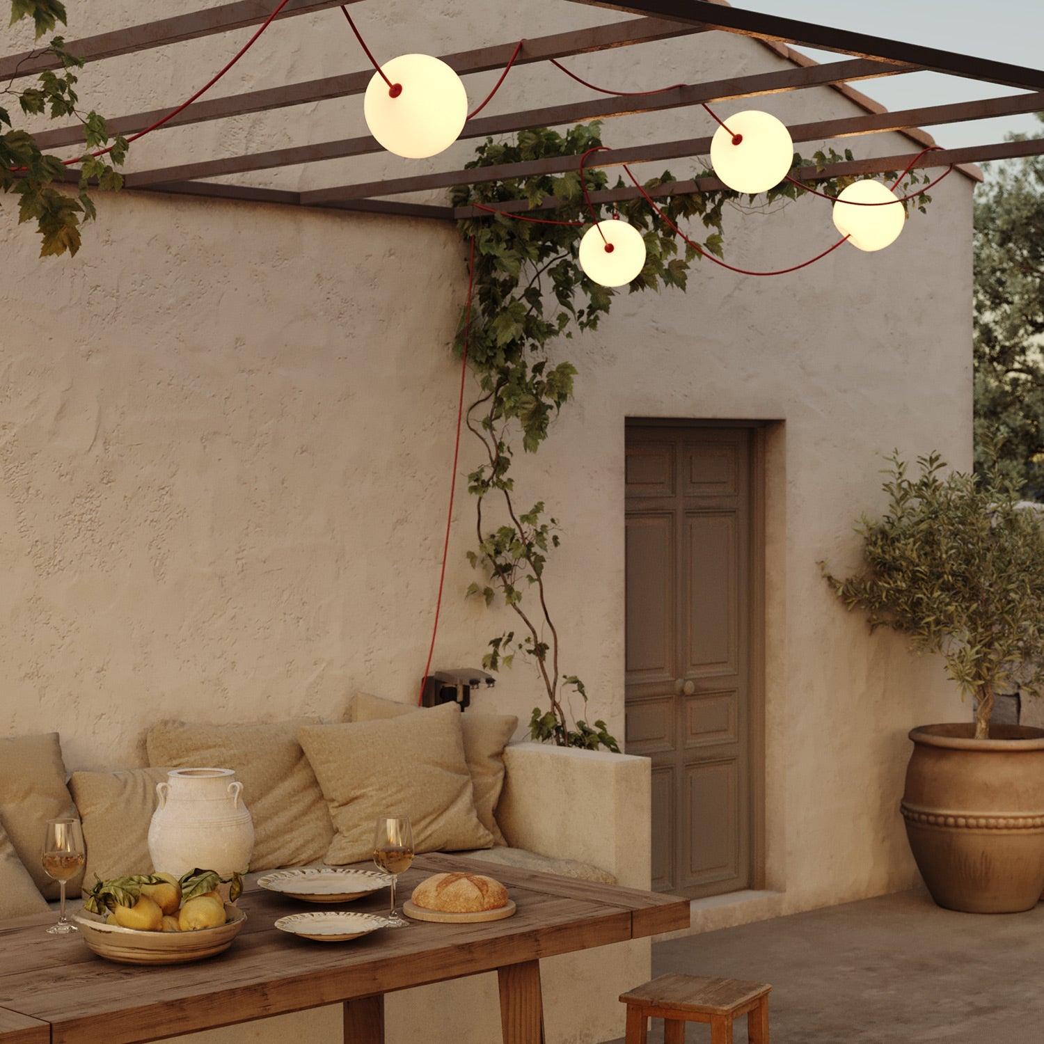 Catena luminosa 6 punti luce da esterno IP67 Rosso Stella Marina - Marina6 Cherry 140 cm