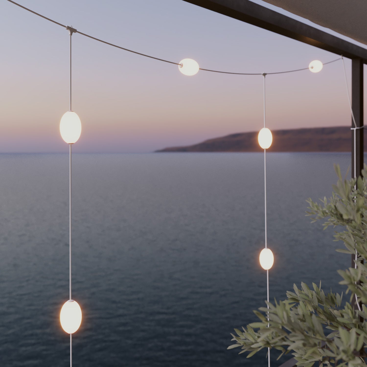 Catena luminosa reticolare 7 punti luce da esterno IP67 Bianco sabbia - Marina GRID