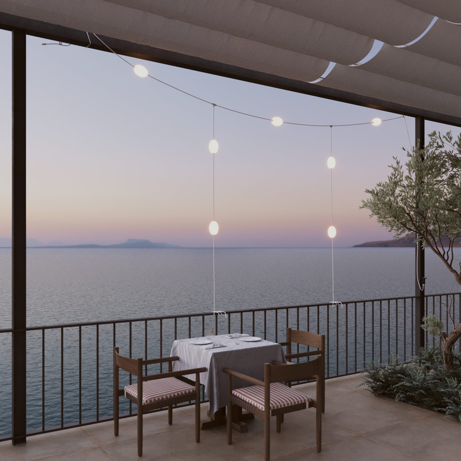 Catena luminosa reticolare 7 punti luce da esterno IP67 Bianco sabbia - Marina GRID
