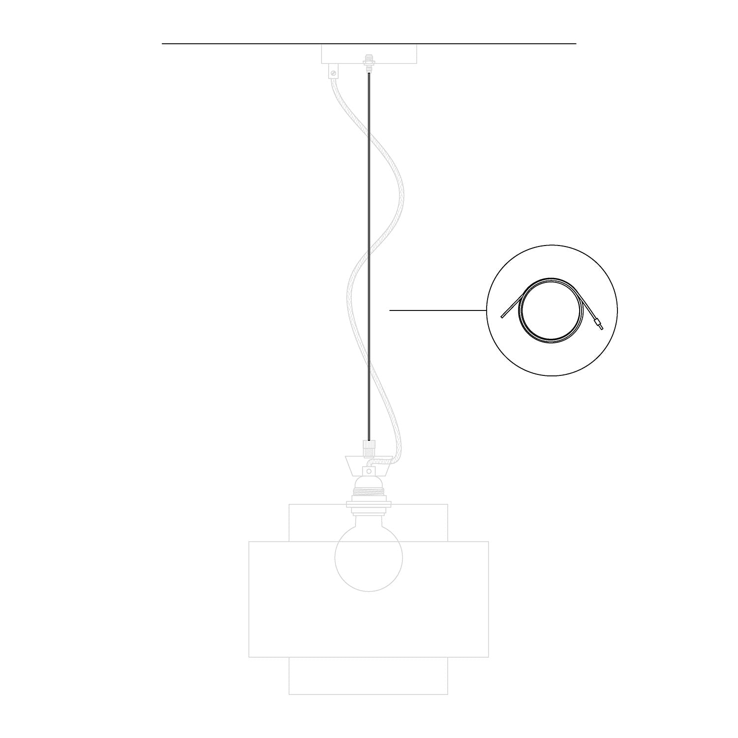 Cavo tirante in acciaio da 3 metri con sfera di blocco per sospensioni - Ø 1,5 mm (Carico 25kg)