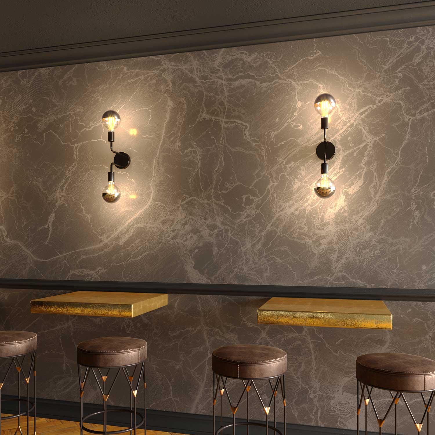 Fermaluce Metal, lampada a muro in metallo con doppia estensione curva - Nero perla