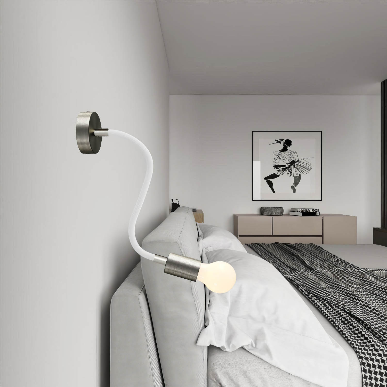 Kit Creative Flex tubo flessibile di estensione rivestito in tessuto RM01 Bianco con terminali metallici Titanio satinato 30 cm