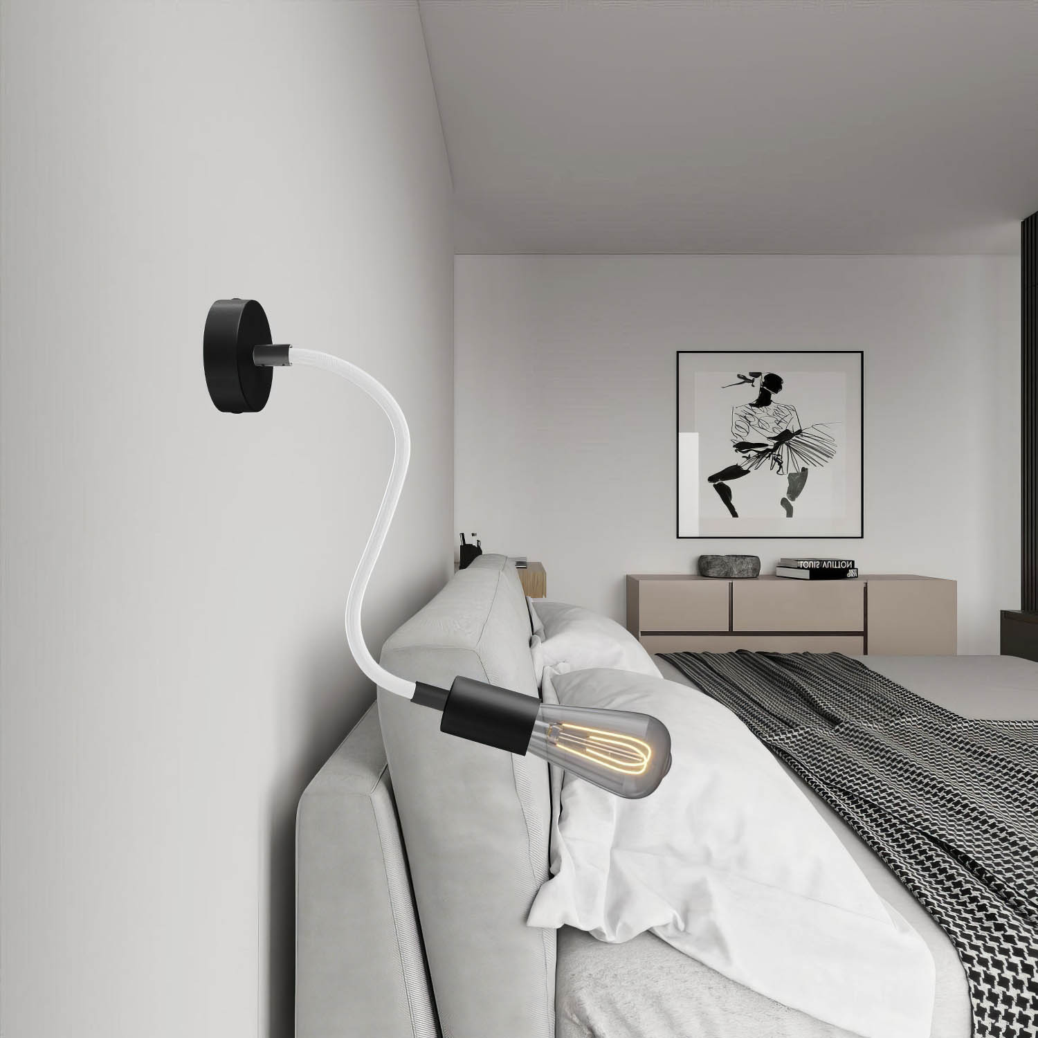 Kit Creative Flex tubo flessibile di estensione rivestito in tessuto RM02 Argento con terminali metallici Nero 30 cm