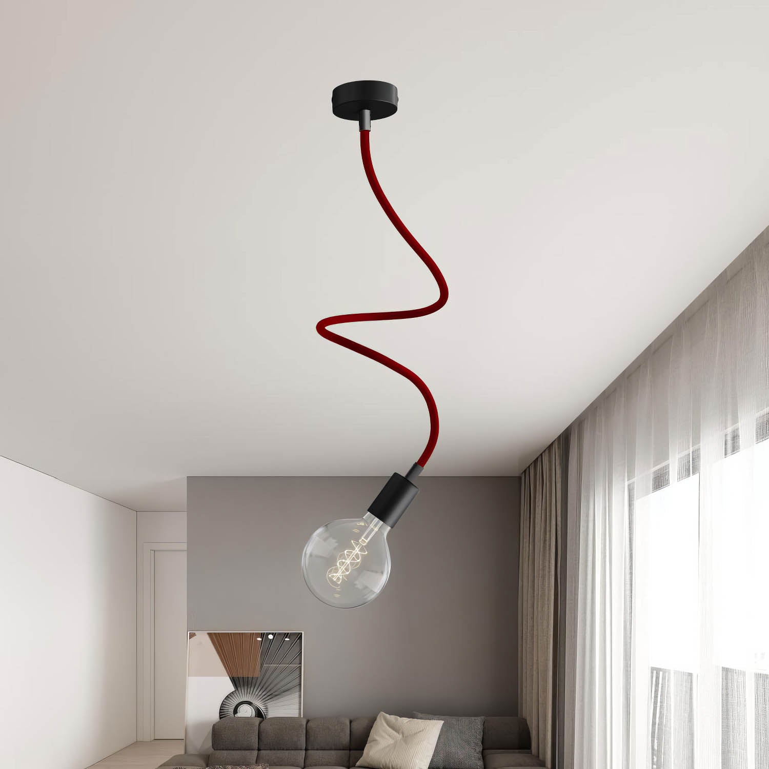 Kit Creative Flex tubo flessibile di estensione rivestito in tessuto RM19 Bordeaux con terminali metallici Nero 90 cm