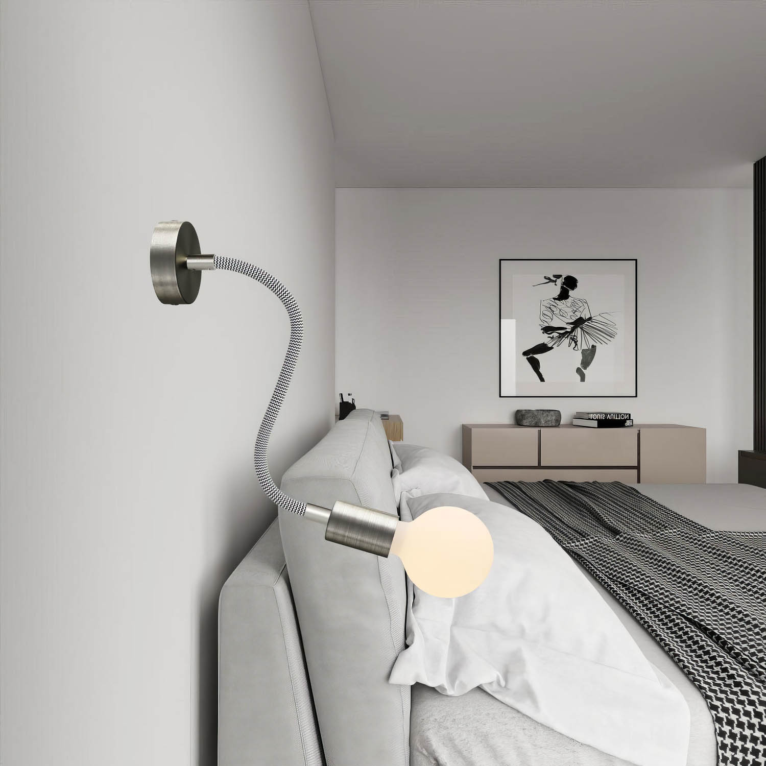 Kit Creative Flex tubo flessibile di estensione rivestito in tessuto RZ04 Nero Bianco con terminali metallici Titanio satinato 30 cm