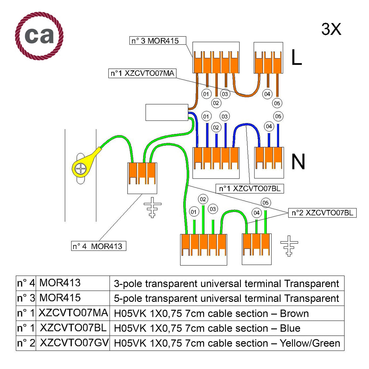 Kit di collegamento WAGO compatibile con cavo 3x per Rosone a 5 fori