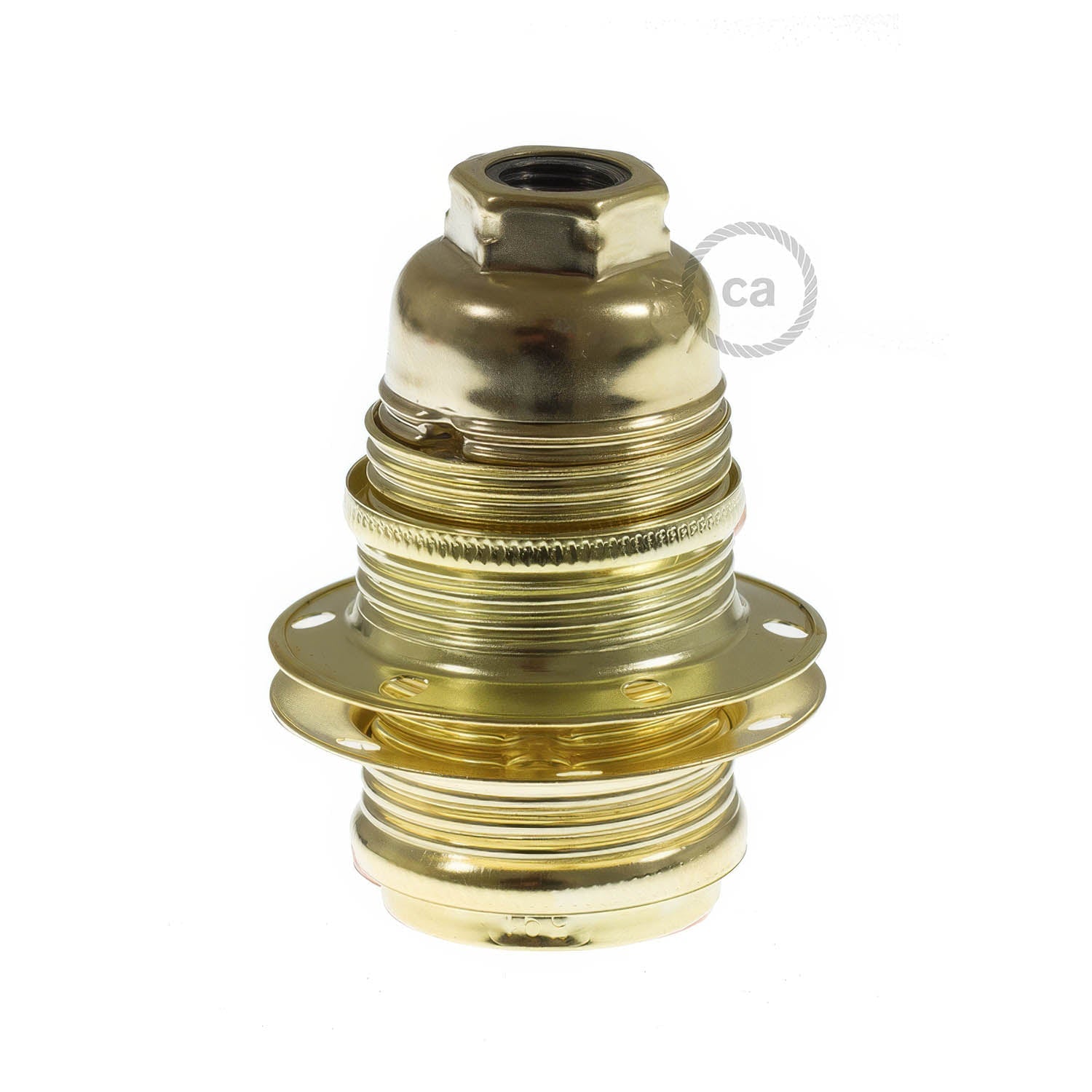 Kit portalampada E14 in metallo con doppia ghiera per paralume - Ottone Cilindrico