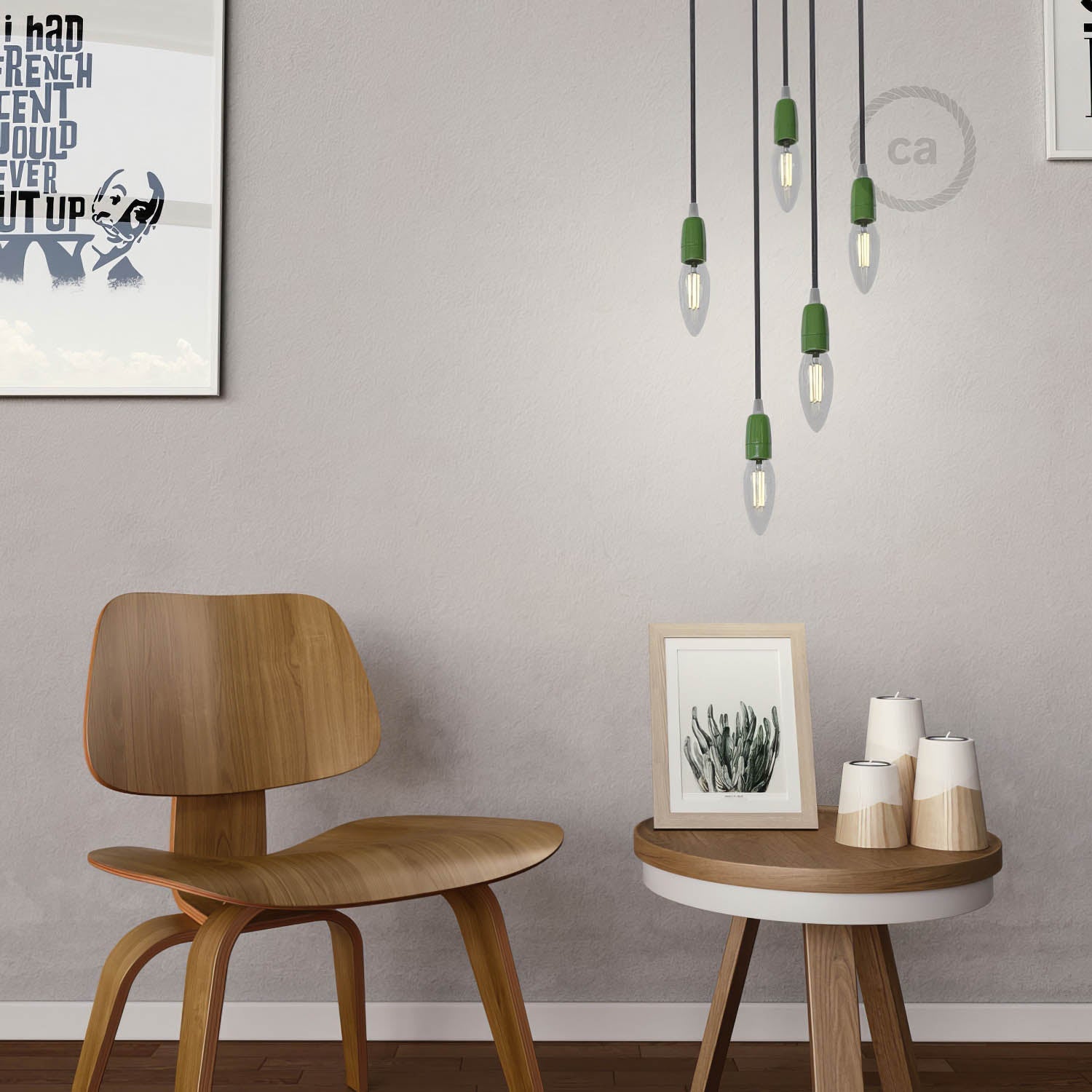 Kit portalampada E14 in porcellana - Verde