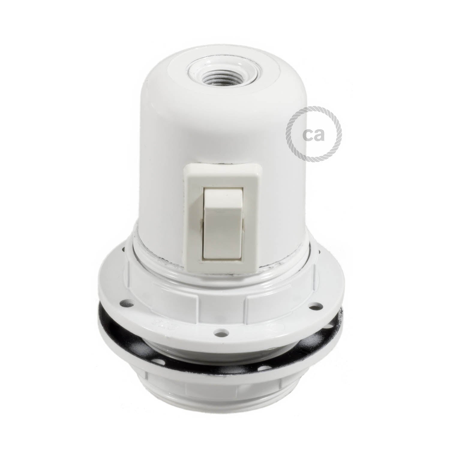 Kit portalampada E27 in bakelite con doppia ghiera per paralume e interruttore - Bianco