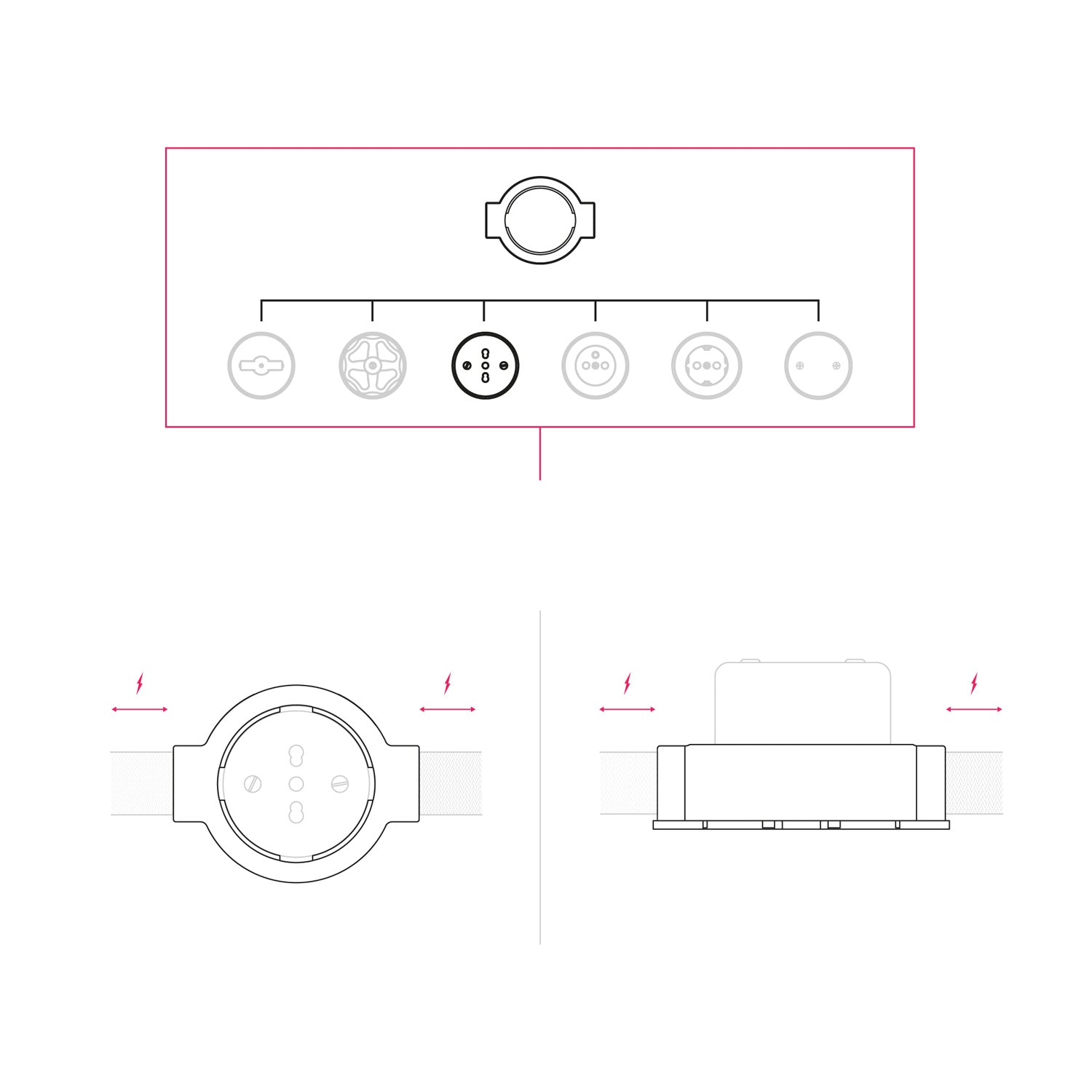 Kit presa bipasso italiana 10/16A da parete e base per Creative-Tubes in porcellana - Bianco 2 in linea