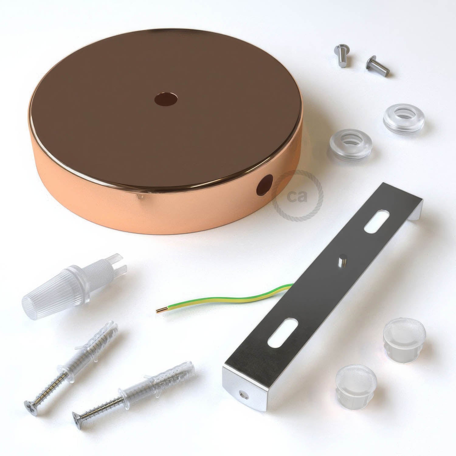 Kit rosone cilindrico in metallo a 1 foro centrale e 2 fori laterali - Rame Conico