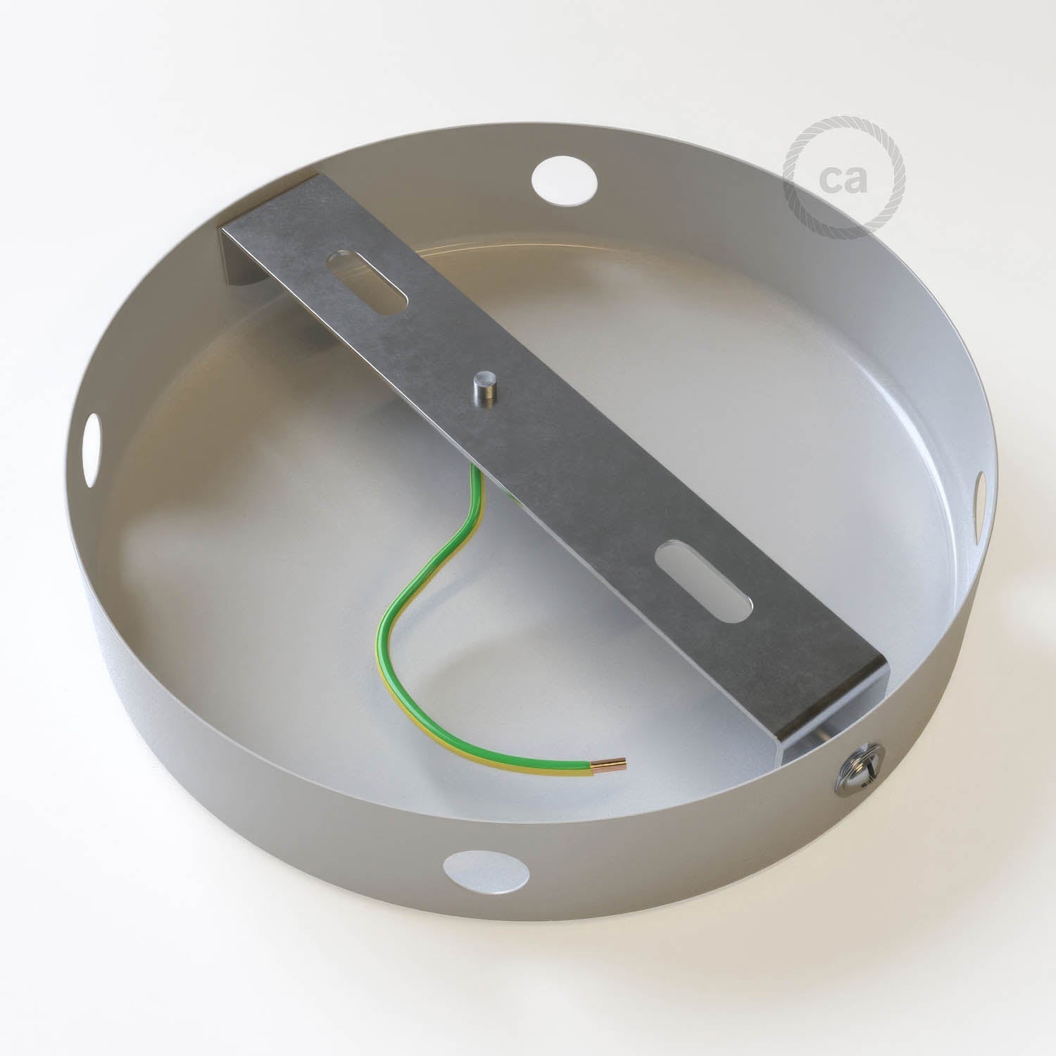 Kit rosone cilindrico in metallo a 4 fori laterali (scatola di derivazione) - Bianco opaco