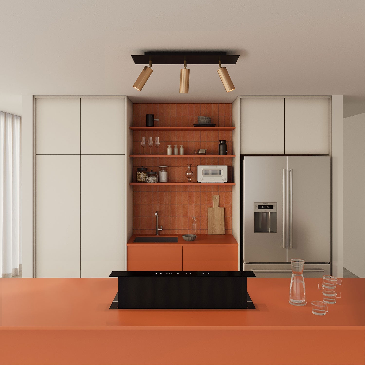 Lampada a 3 faretti con paralume Tub-E14 e Rose-One XXL rettangolare - Bronzo satinato