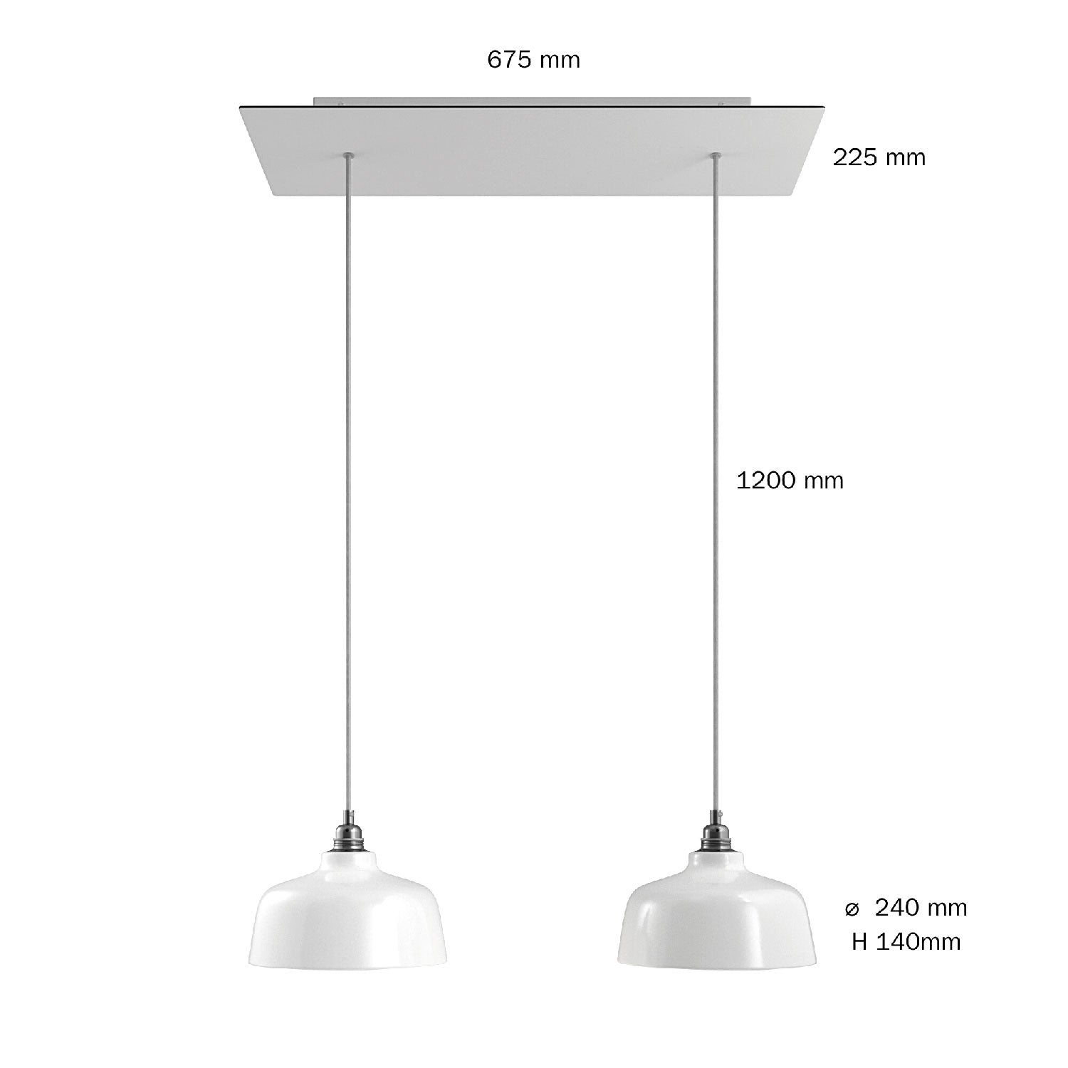 Lampada a sospensione a 2 cadute con XXL Rose-One rettangolare 675 mm con paralume Coppa - Bianco opaco