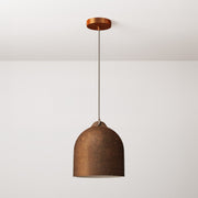 Lampada a sospensione completa di cavo tessile e paralume Campana M in ceramica - Effetto corten