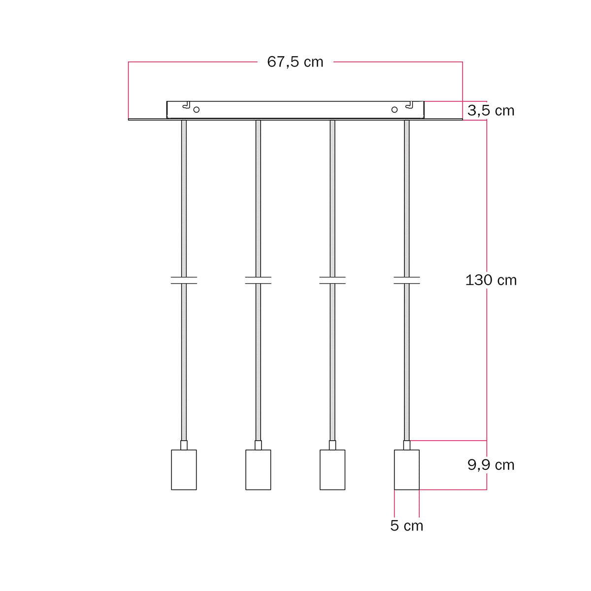 Lampada a sospensione con 4 faretti GU10 Bispot - Bianco