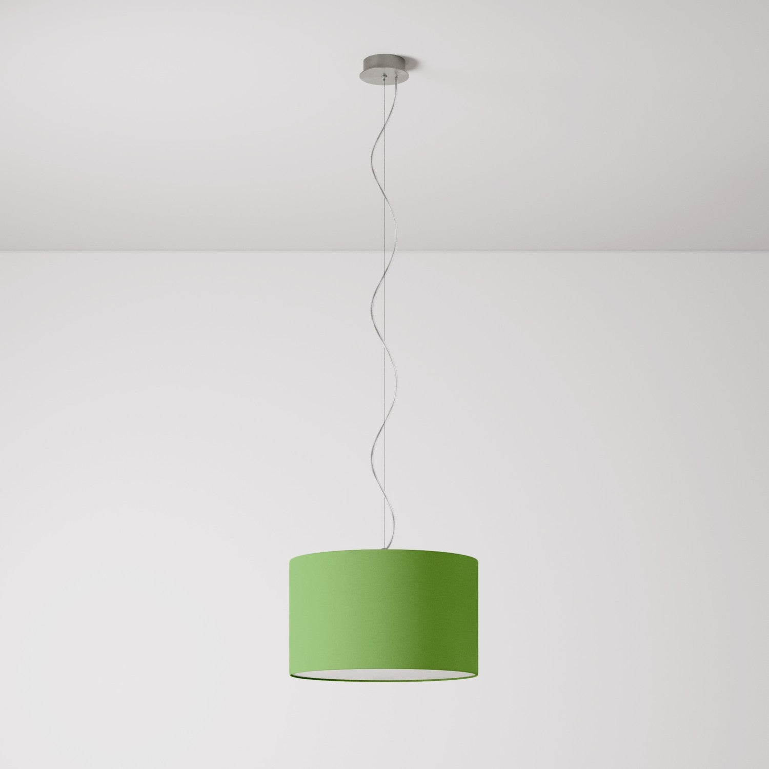 Lampada a sospensione con paralume in tessuto Cilindro Small Cinette verde pistacchio - Made in Italy Si