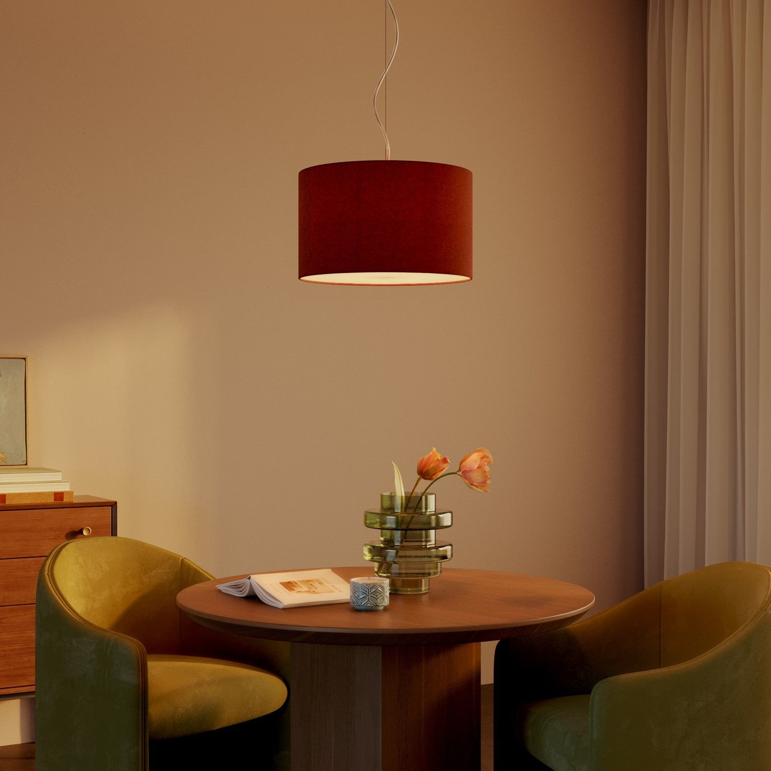 Lampada a sospensione con paralume in tessuto Cilindro Small - Made in Italy - Lana Aragosta Si