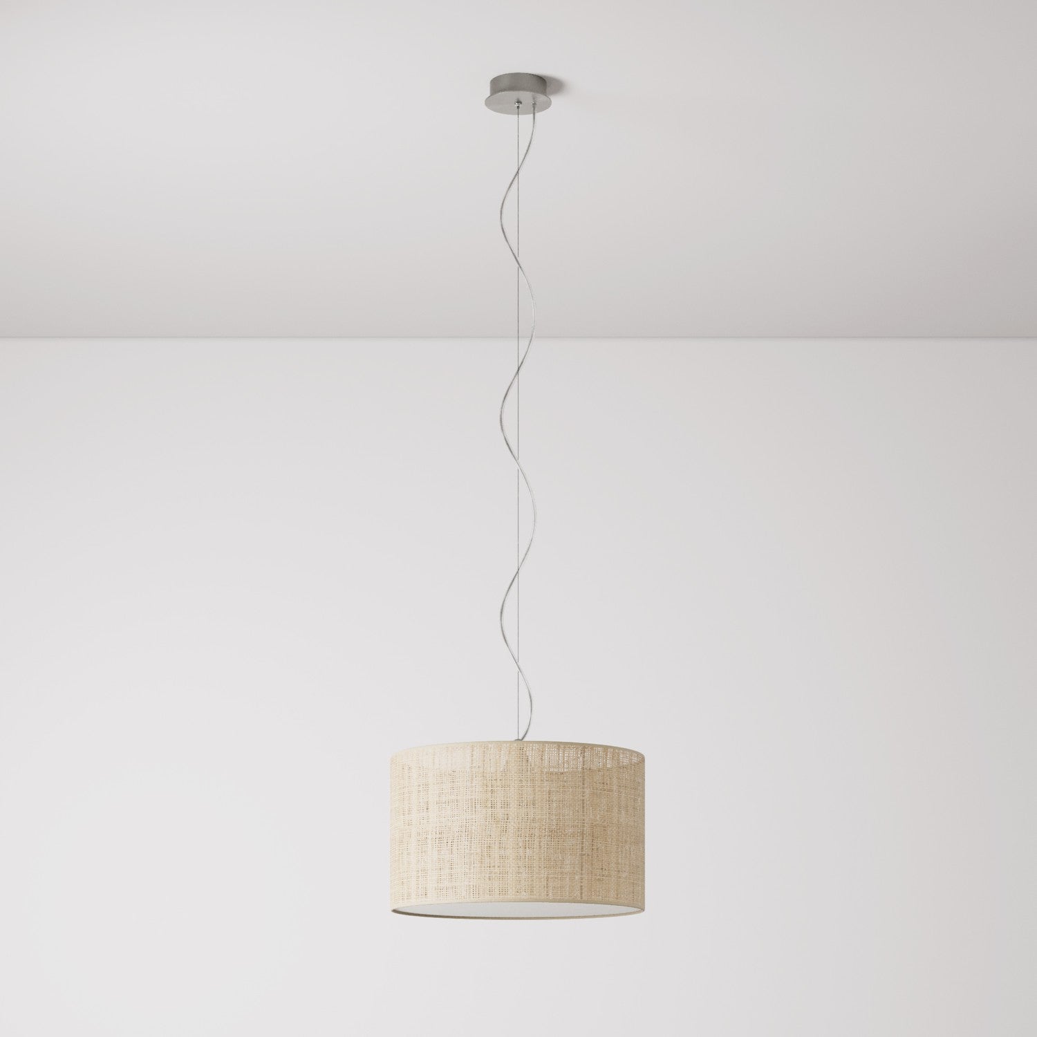 Lampada a sospensione con paralume in tessuto Cilindro Small - Made in Italy - Raphia No