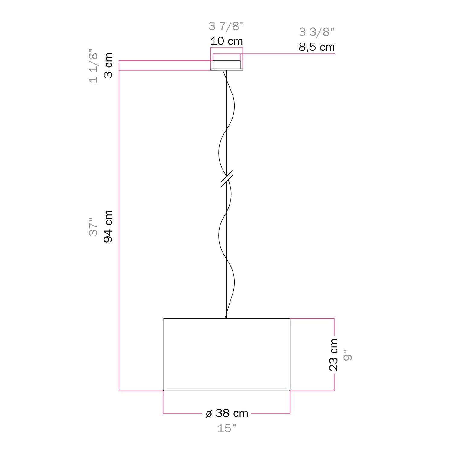 Lampada a sospensione con paralume in tessuto Cilindro Small Teletta rosso - Made in Italy Si