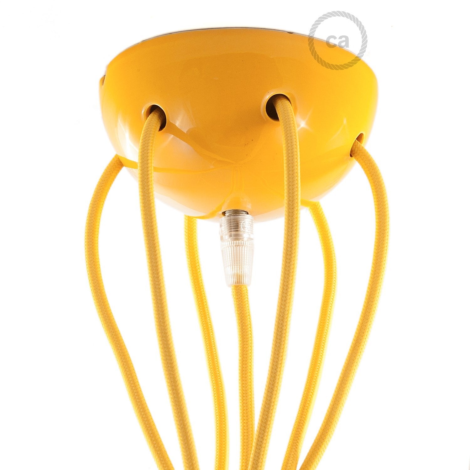 Lampada a sospensione multipla a 6 cadute con finiture in ceramica colorata - Giallo