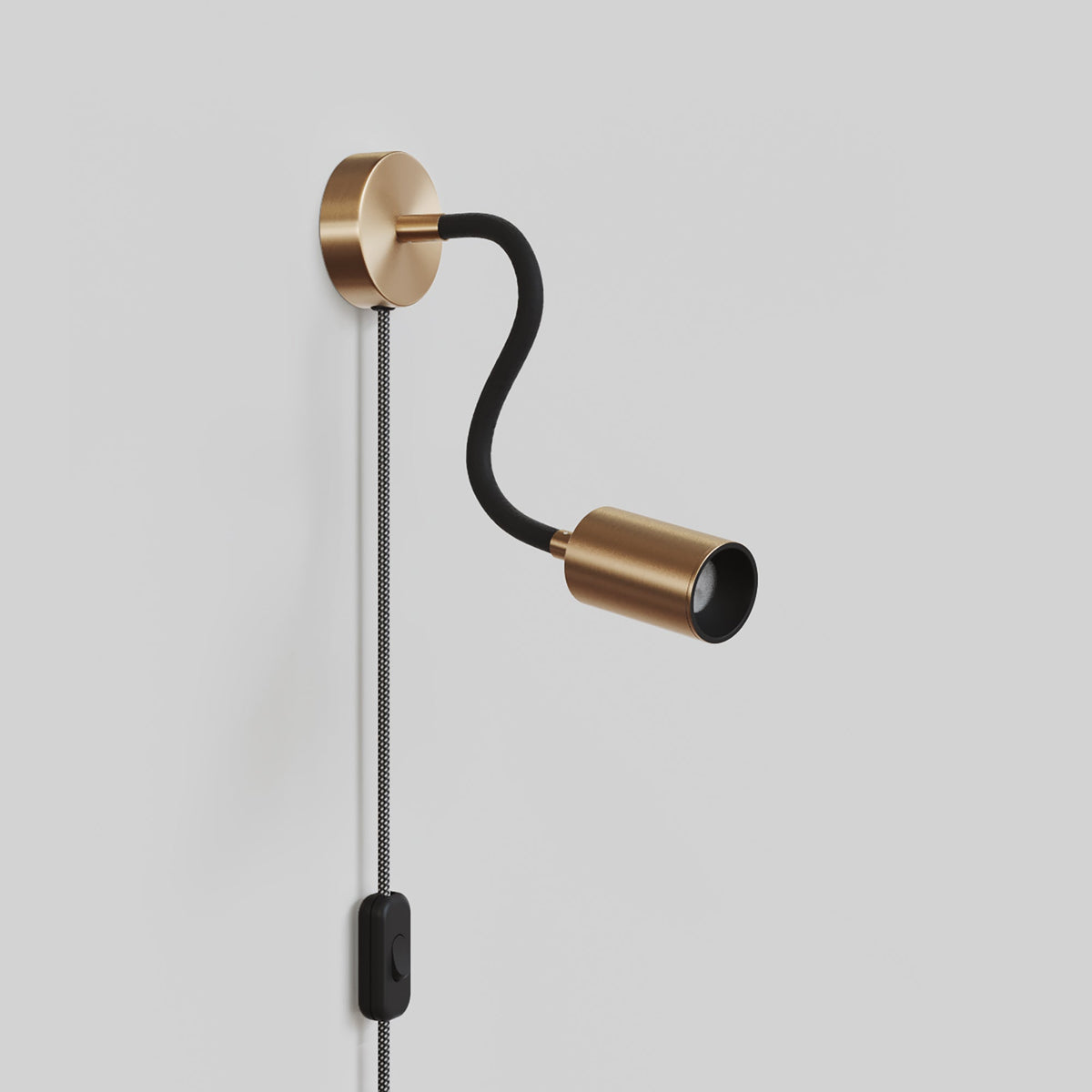 Lampada con spina e braccio snodabile, faretto Spotlight GU10 Bispot - Bronzo satinato / Nero