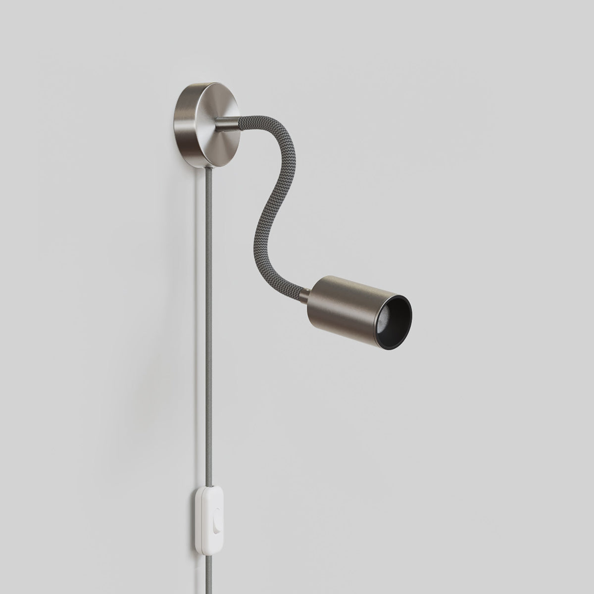 Lampada con spina e braccio snodabile, faretto Spotlight GU10 Bispot - Titanio satinato / Nero