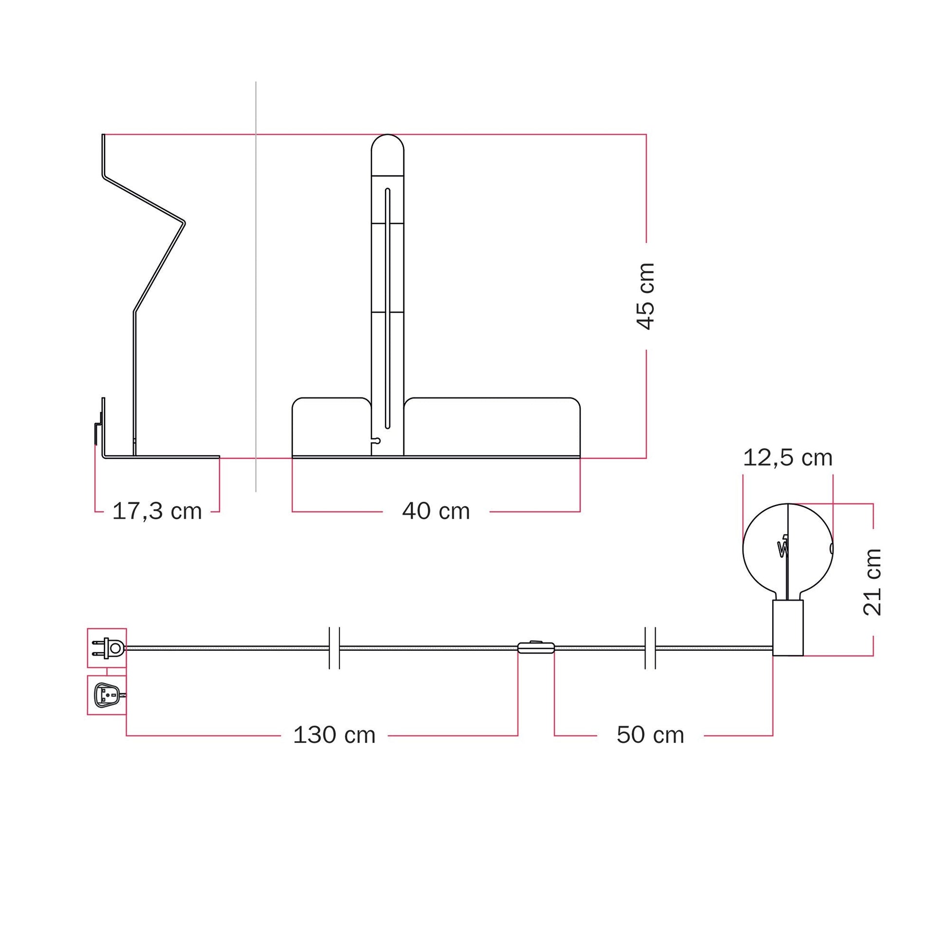 Lampada da parete con mensola e lampadina LED G125 verniciata - Murio Talia - Nero
