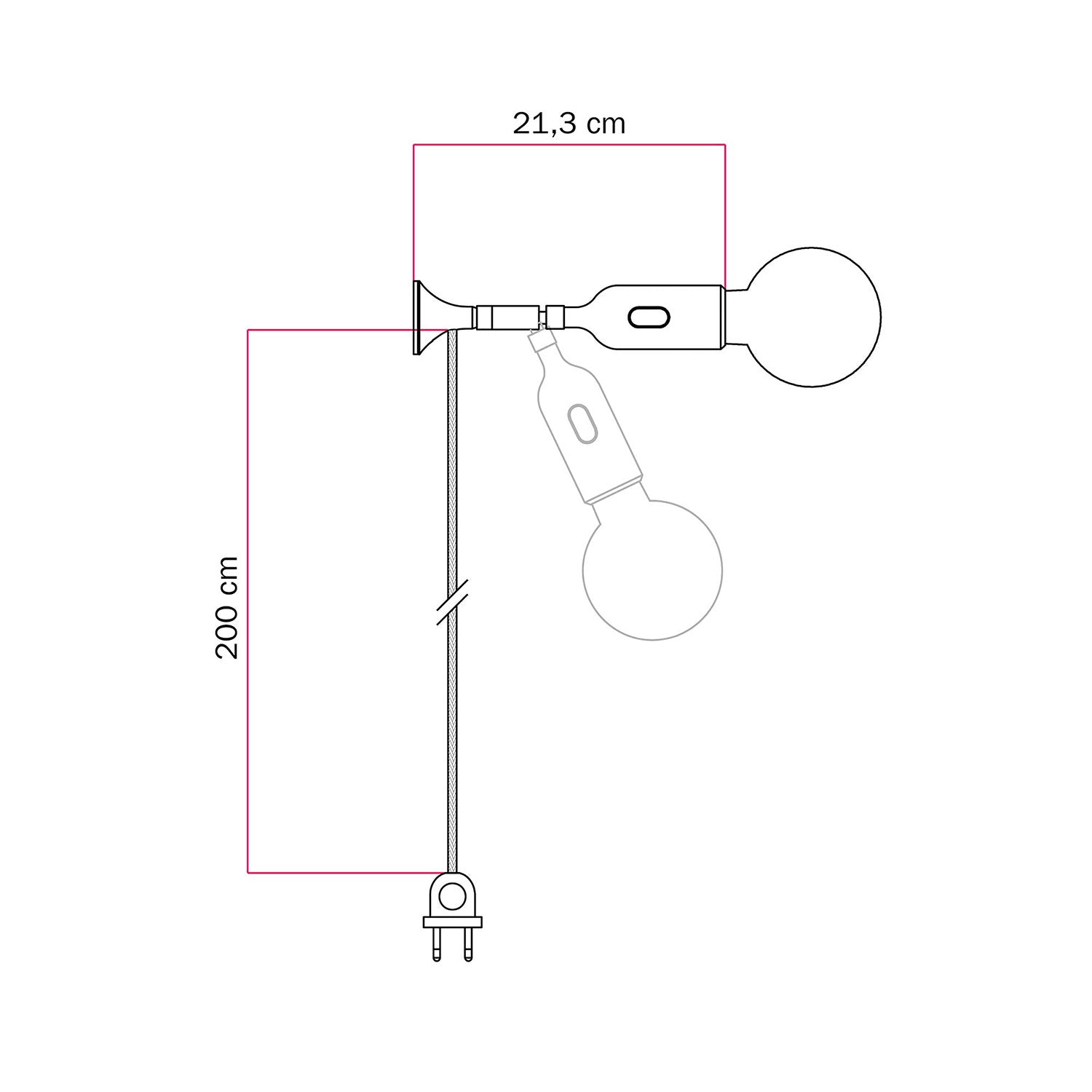 Lampada da parete MAG-Y con snodo e portalampada in silicone con interruttore - Petrolio