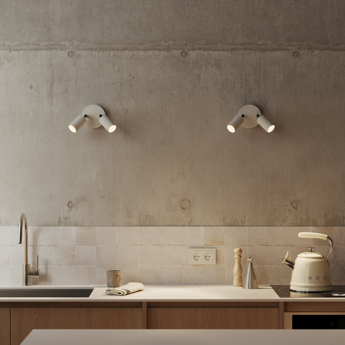 Lampada da parete o soffitto con 2 faretti GU10 Bispot orientabili - Bianco opaco