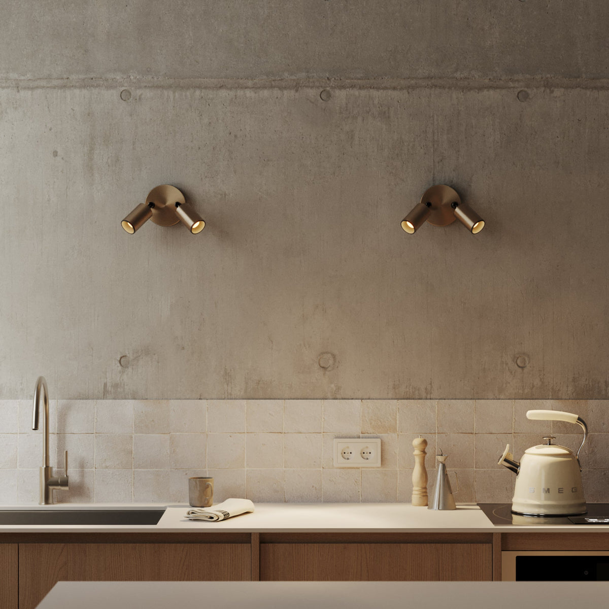 Lampada da parete o soffitto con 2 faretti GU10 Bispot orientabili - Bronzo satinato / Nero