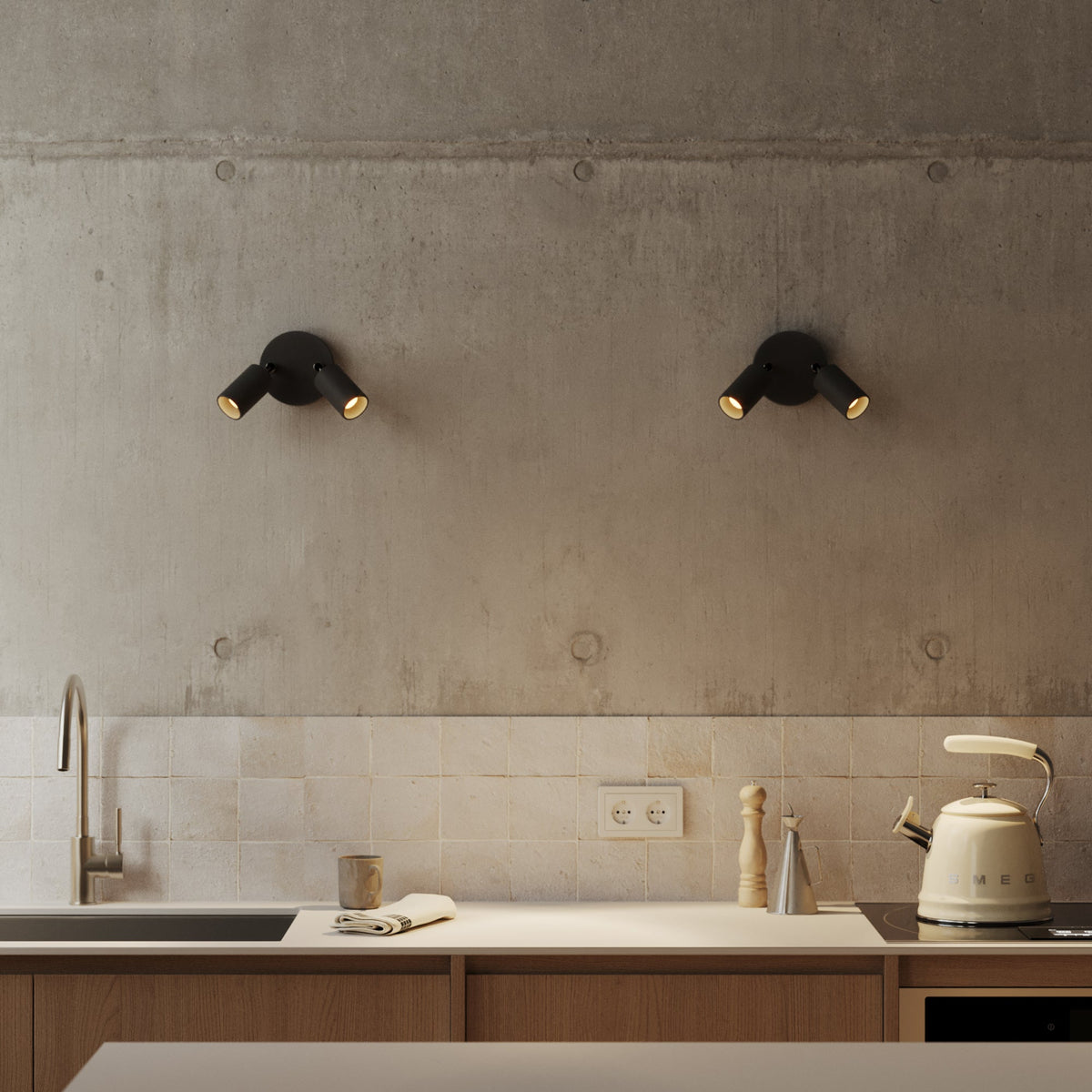 Lampada da parete o soffitto con 2 faretti GU10 Bispot orientabili - Nero