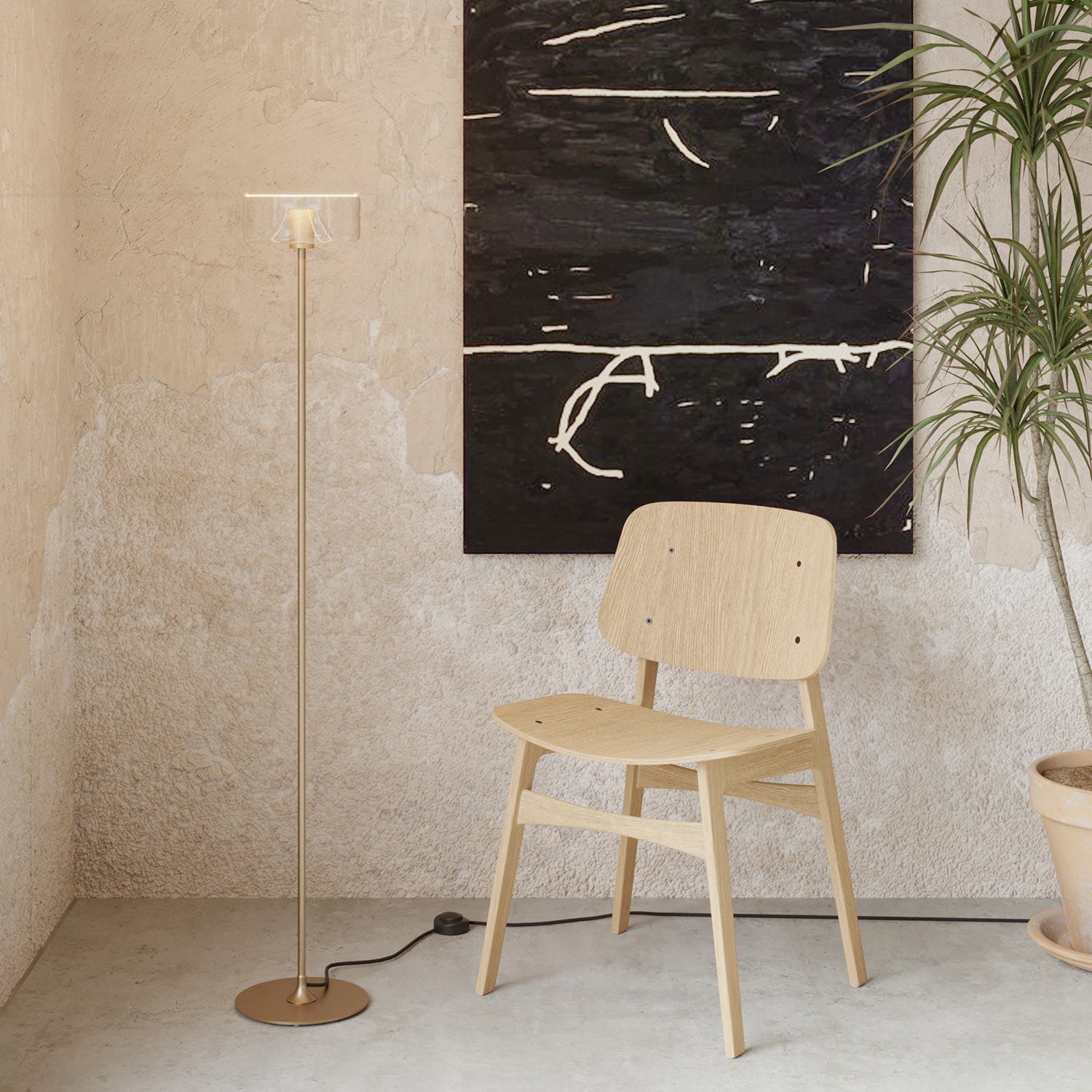 Lampada da terra MAG-Y con base metallica tonda e lampadina Ghost trasparente - Bronzo satinato