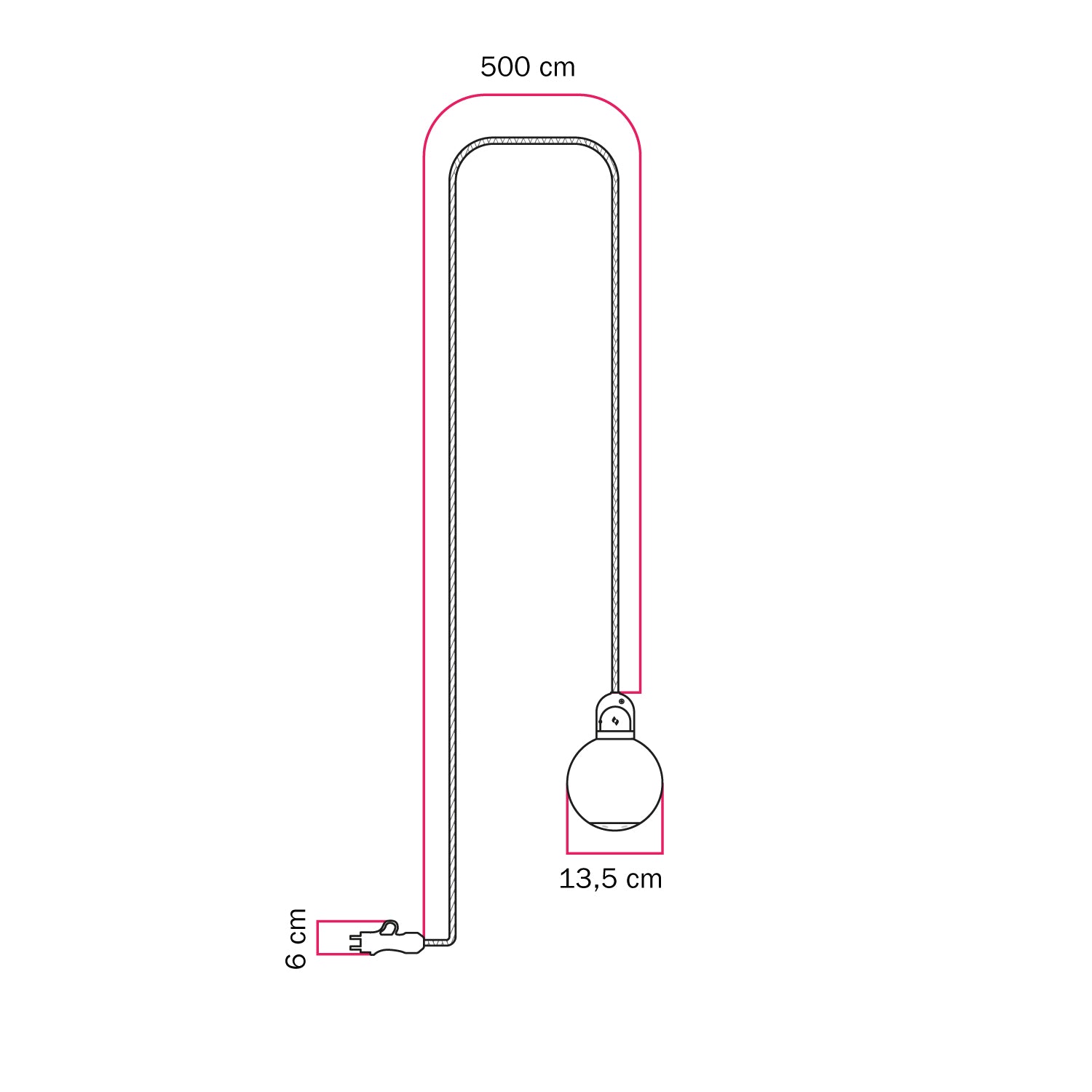 Lampada plug-in da esterno Modulair IP65 con paralume infrangibile Unbreak-a-Ball e cavo SX08