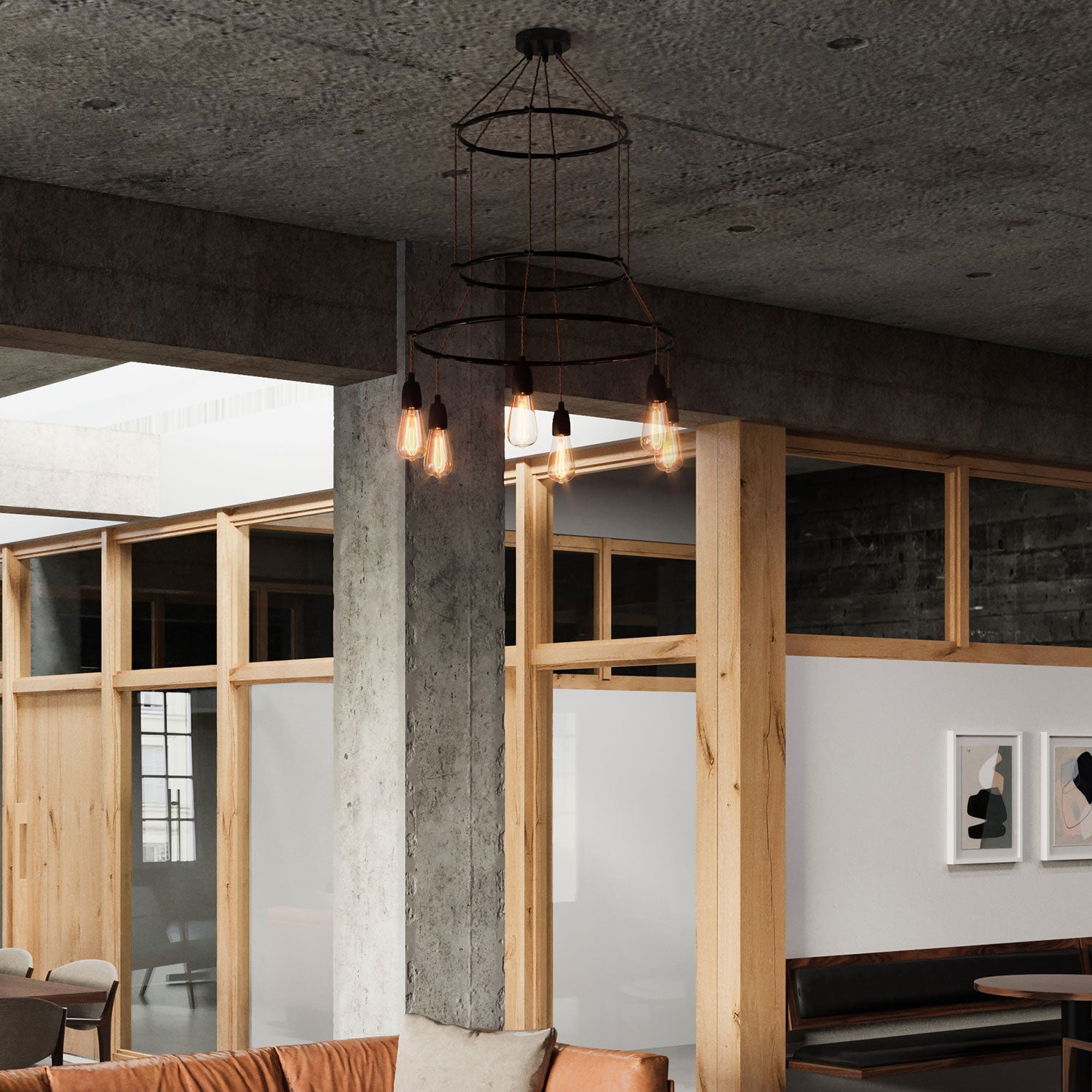 Lampadario 3 Cage a 6 cadute Edison ST64 - Nero