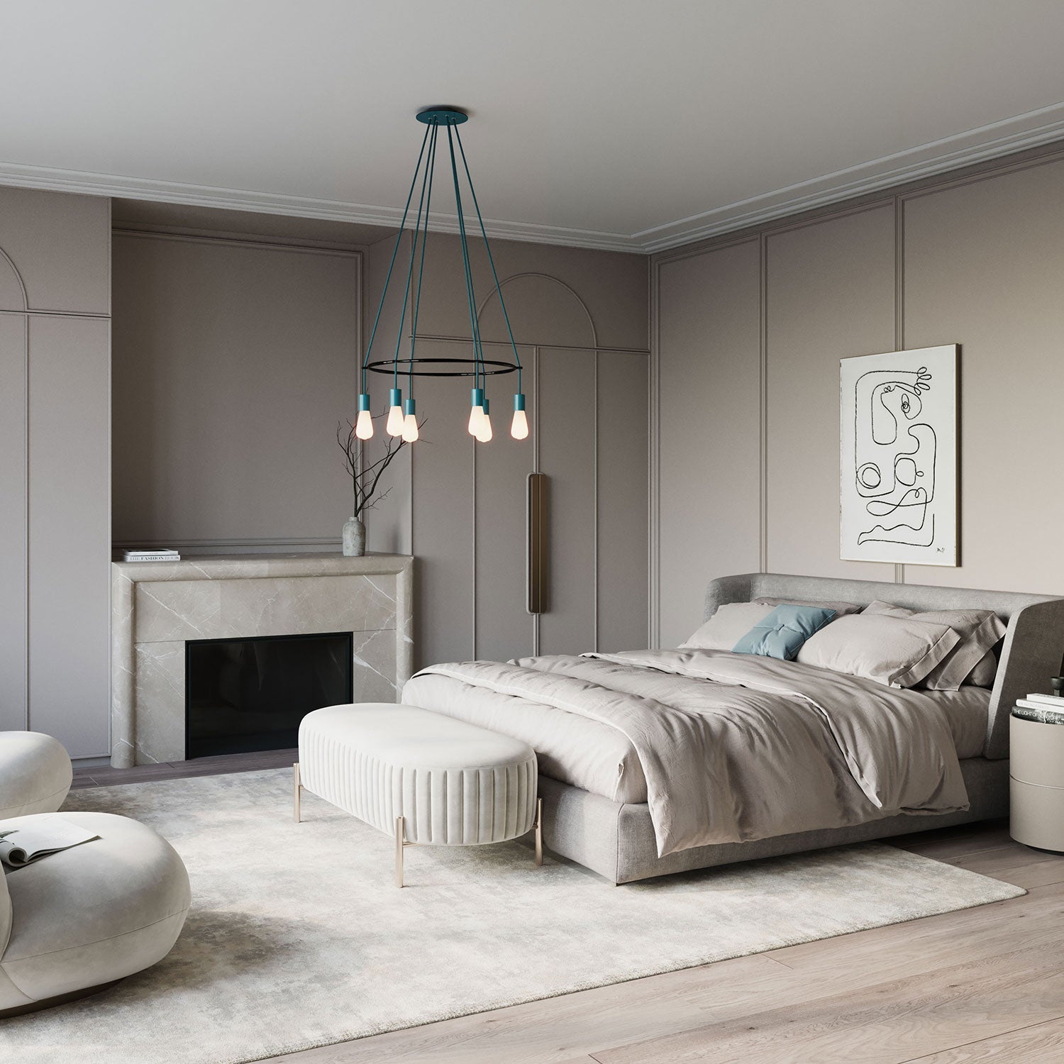 Lampadario Cage a 6 cadute Edison ST64 - Petrolio